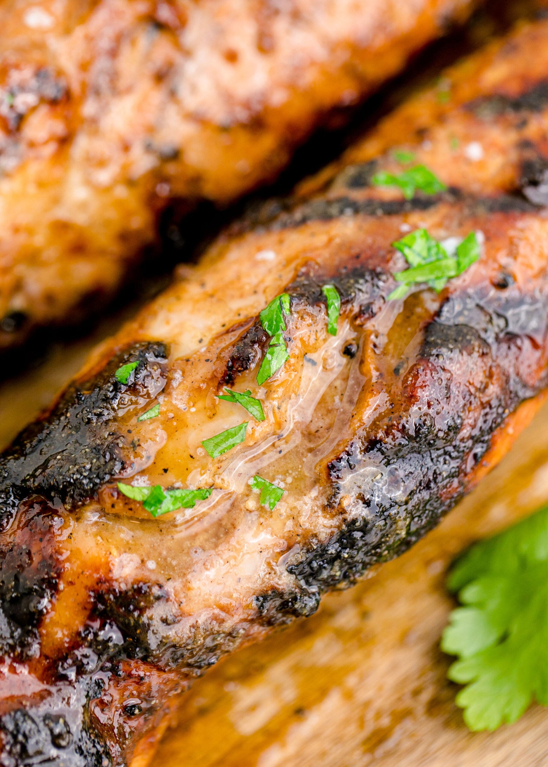 up close shot of the Grilled Pork Tenderloin on a cutting board