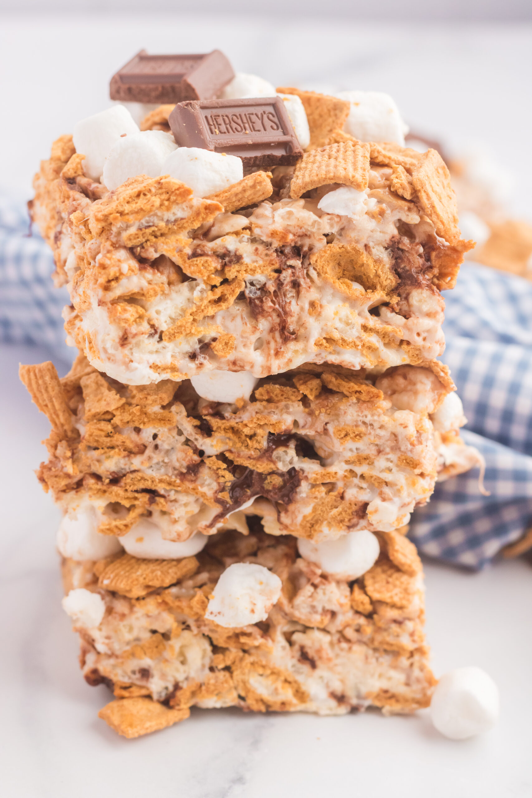 S'mores Rice Krispie Treats stacked 