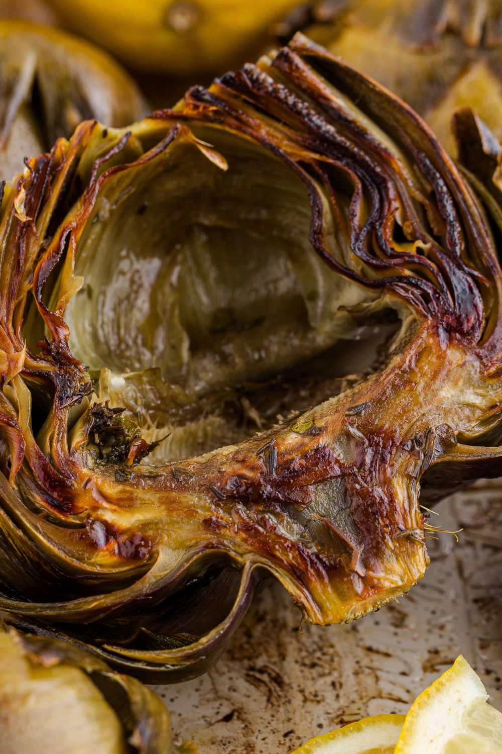 view of inside of roasted artichoke