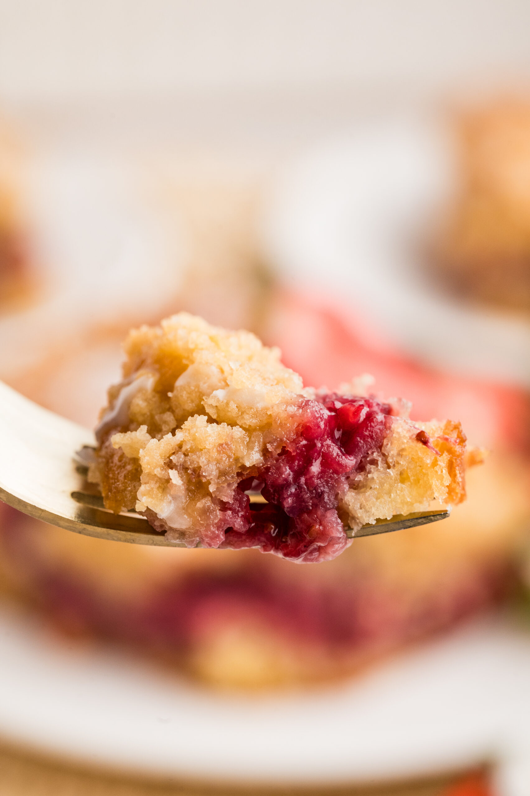 Strawberry Coffee Cake bite on a fork