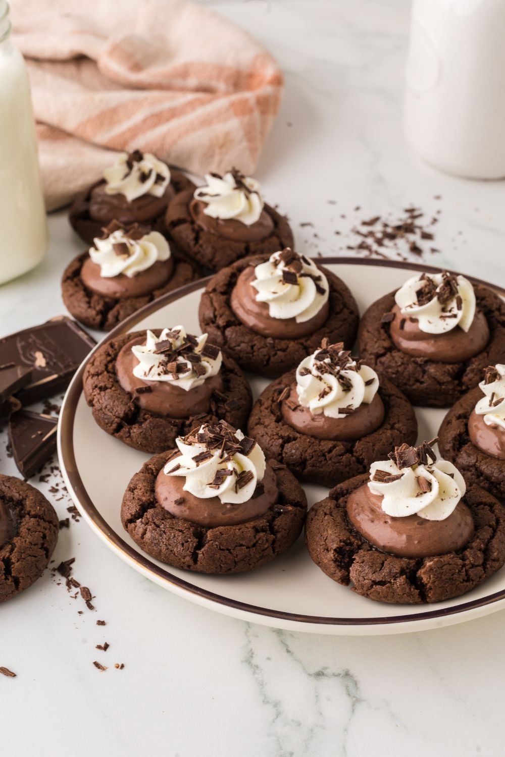 a plate on table with Chocolate Pie Cookies on it