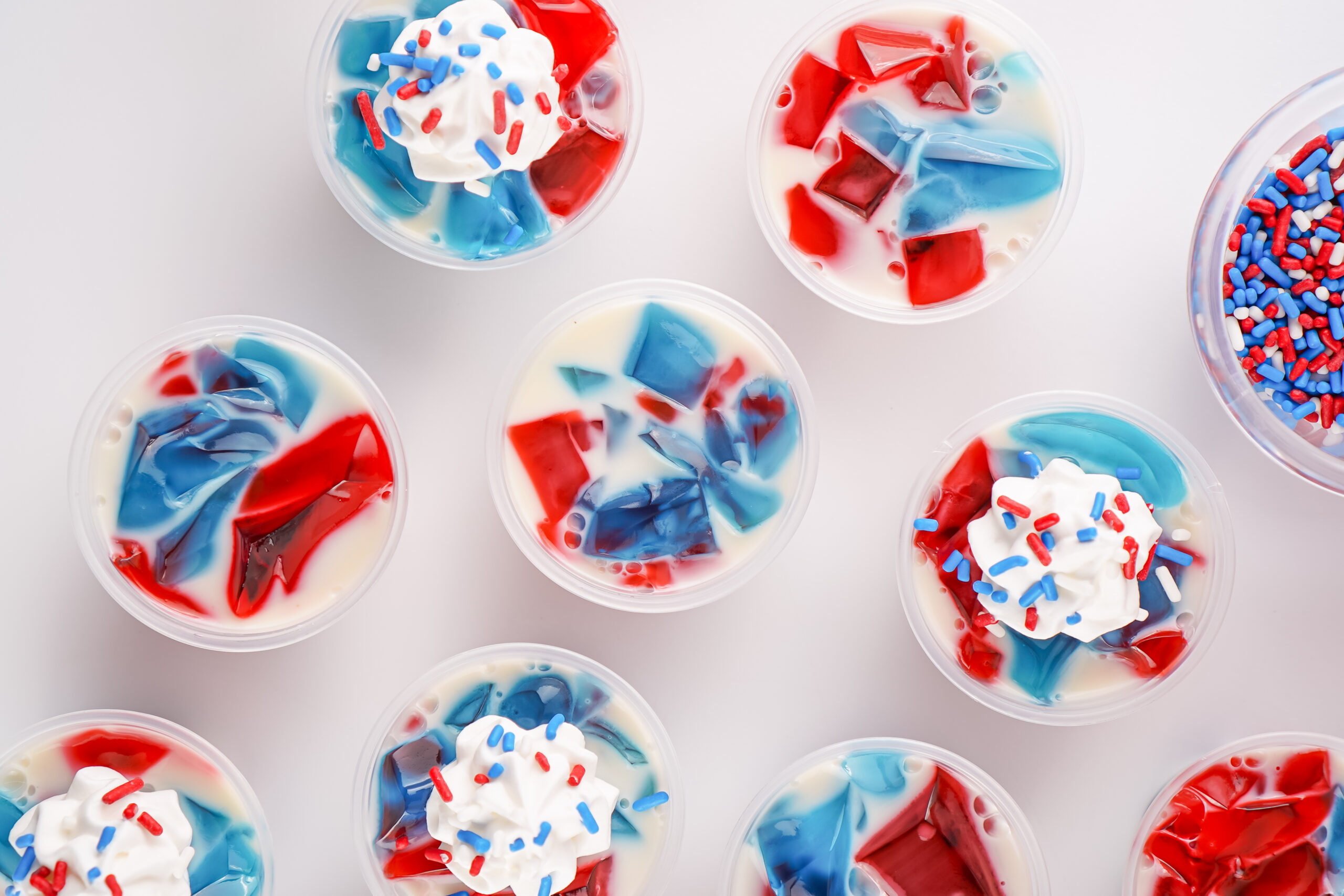 Patriotic jello shots overhead shot