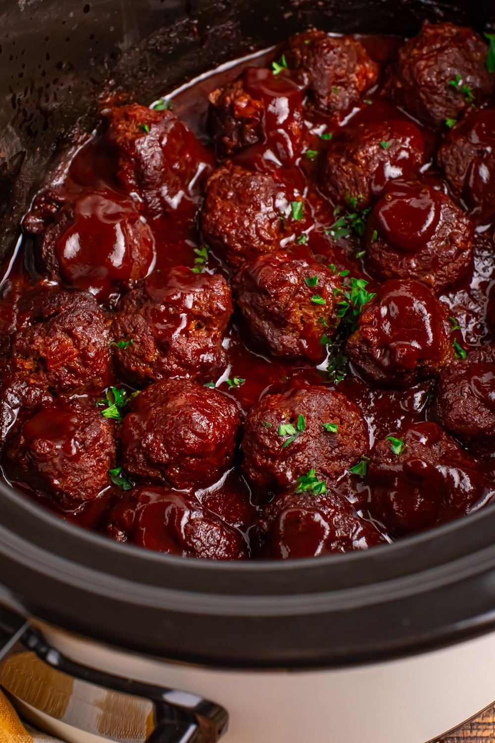 Crockpot Homemade BBQ Meatballs in CrockPot on table