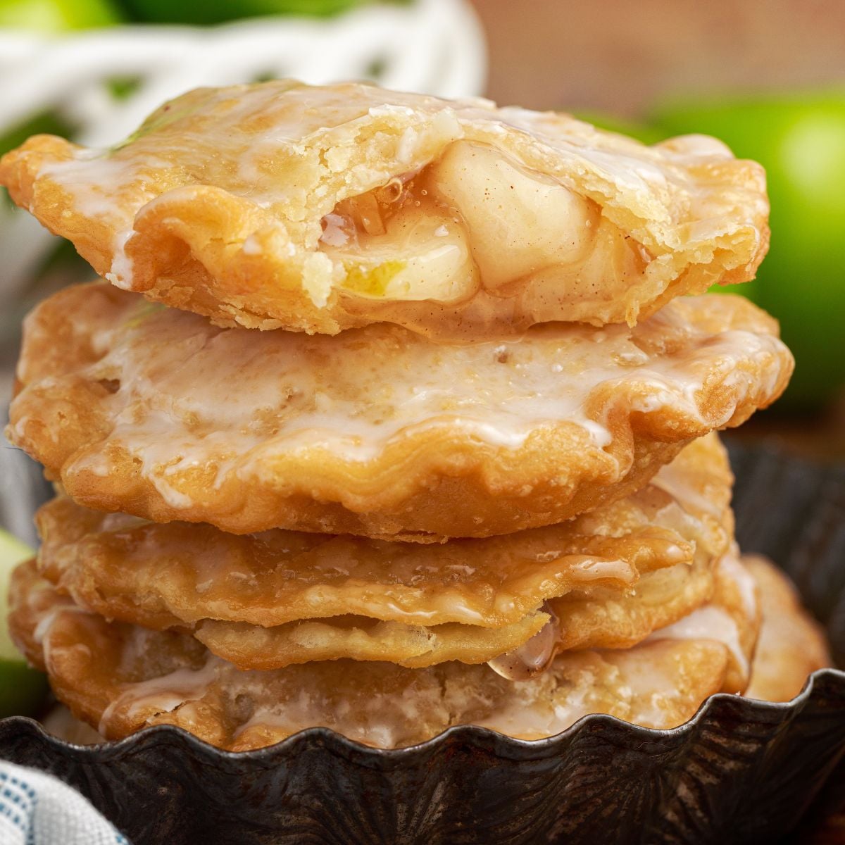stack of Deep Fried Apple Hand Pies on table