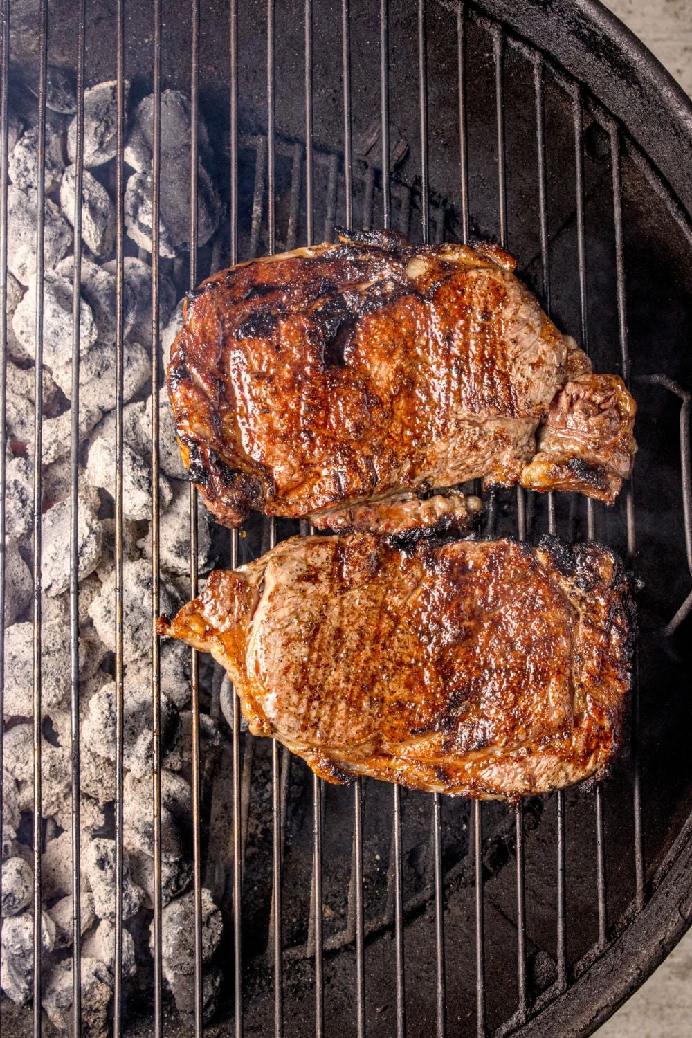 Grilled Ribeye Steaks on grill