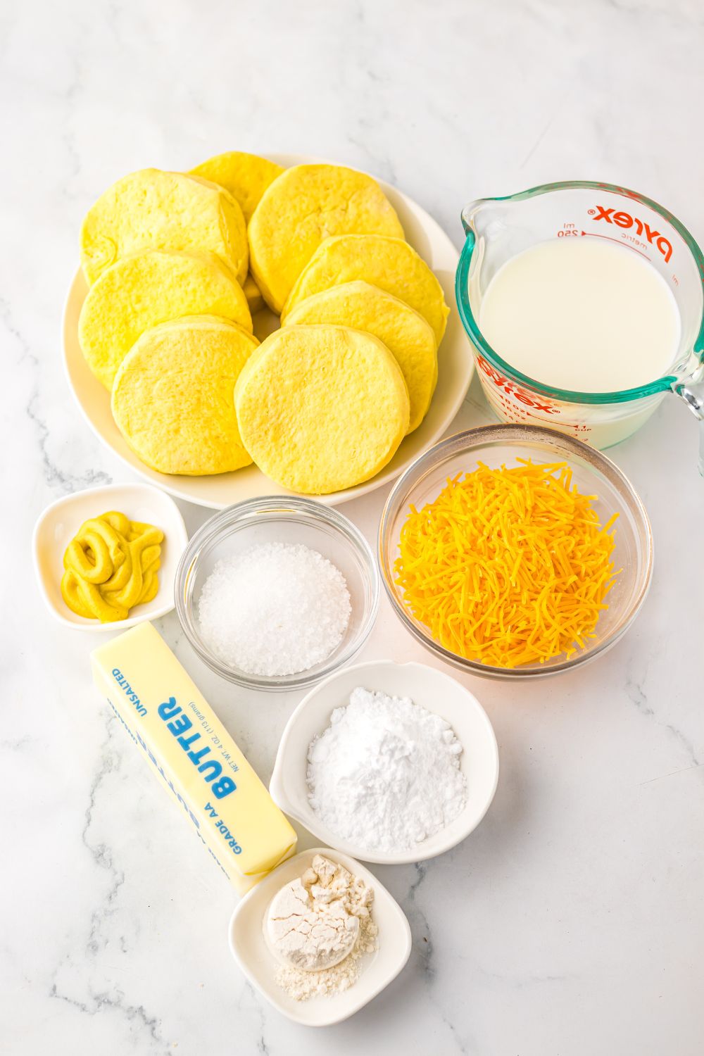 ingredients for making Easy Biscuit Pretzel Bites with Cheese Sauce
