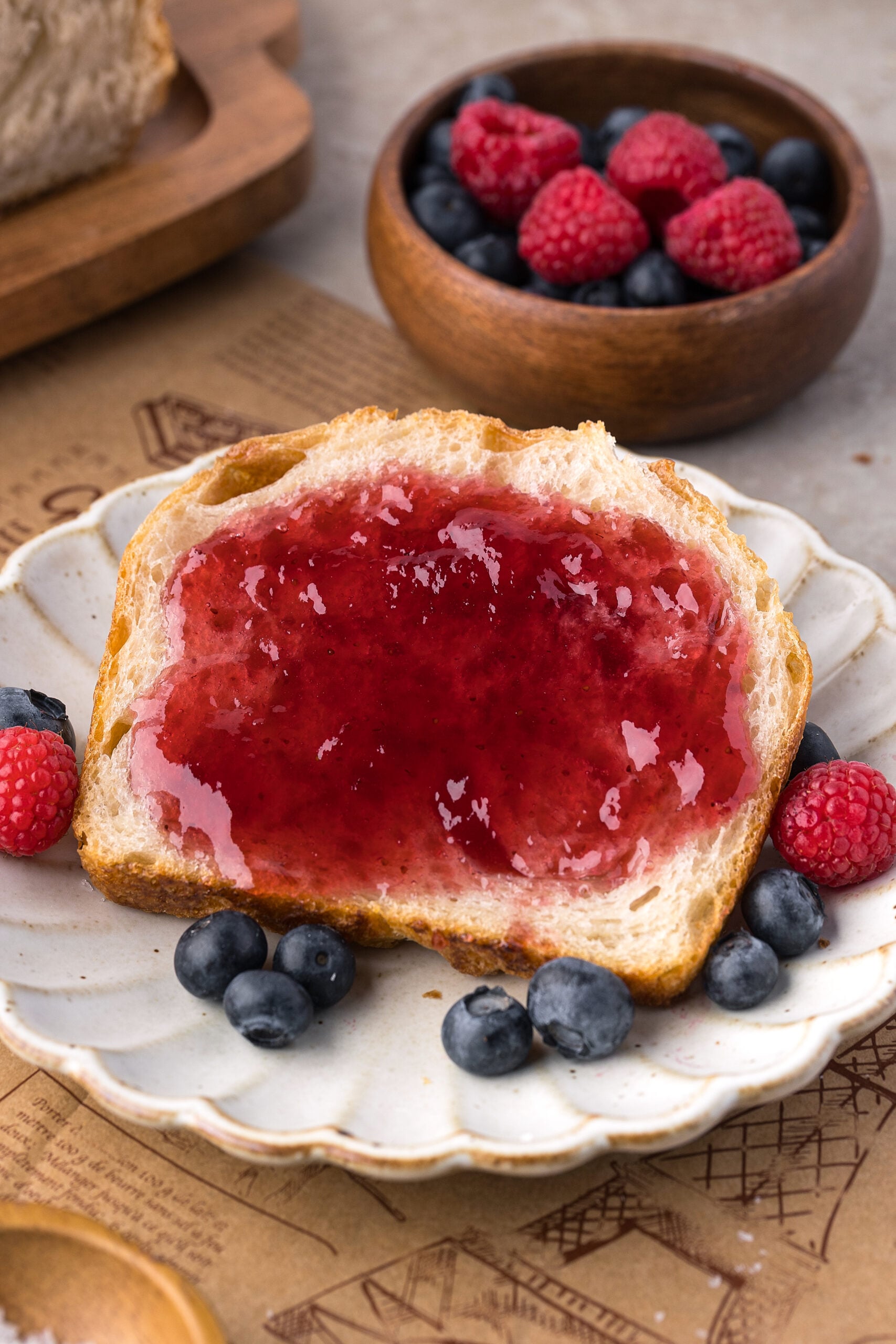 Homemade Sourdough Bread sliced and covered in jam