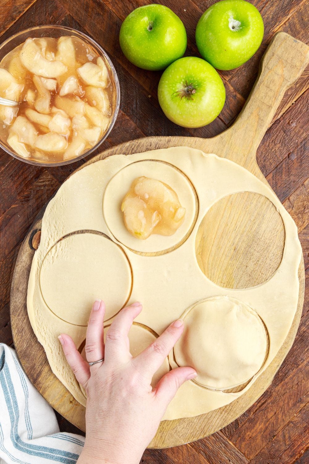 assembling Deep Fried Apple Hand Pies on table