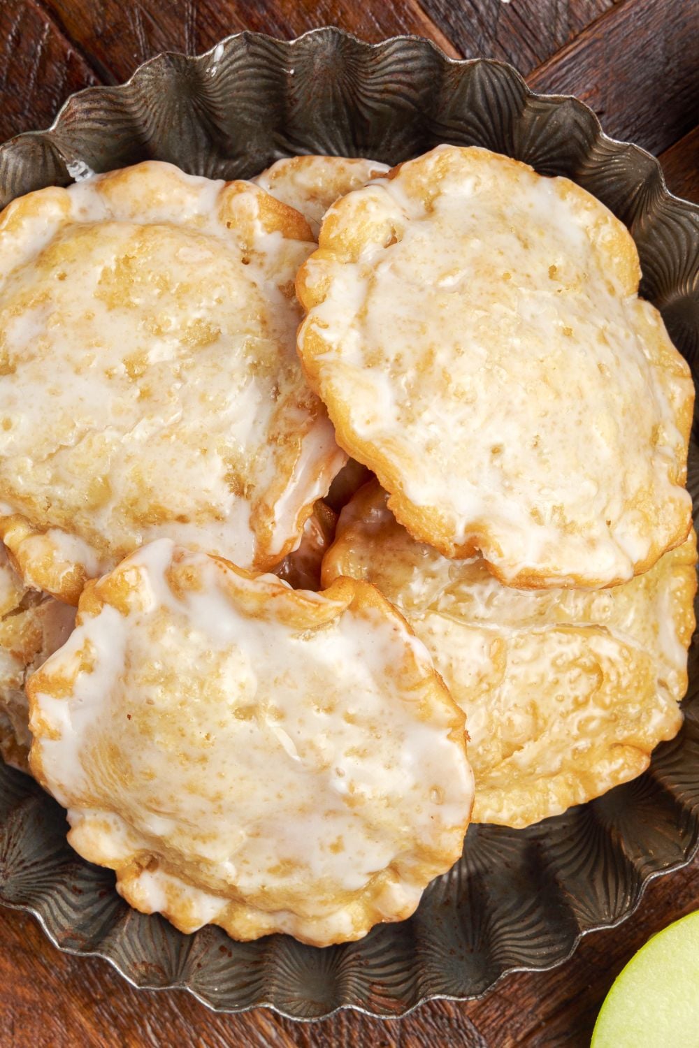 close up of Deep Fried Apple Hand Pies on a plate on table