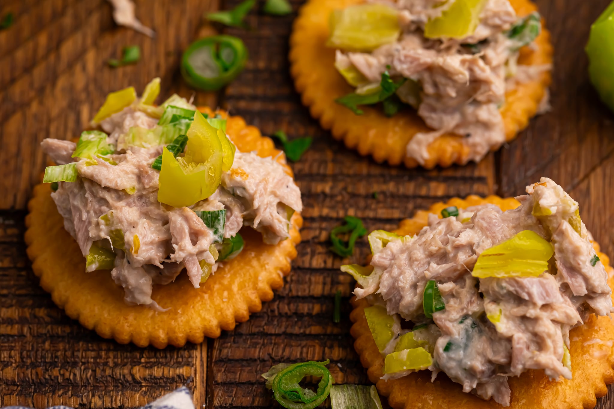 Pepperoncini Ranch Tuna Salad on a few crackers 
