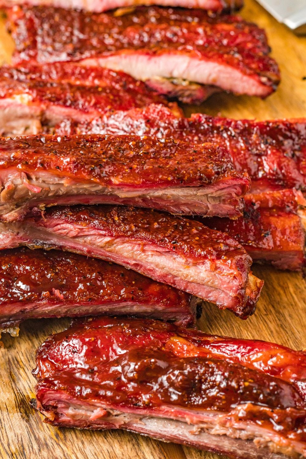 Grilled BBQ Baby Back Ribs sliced into strips