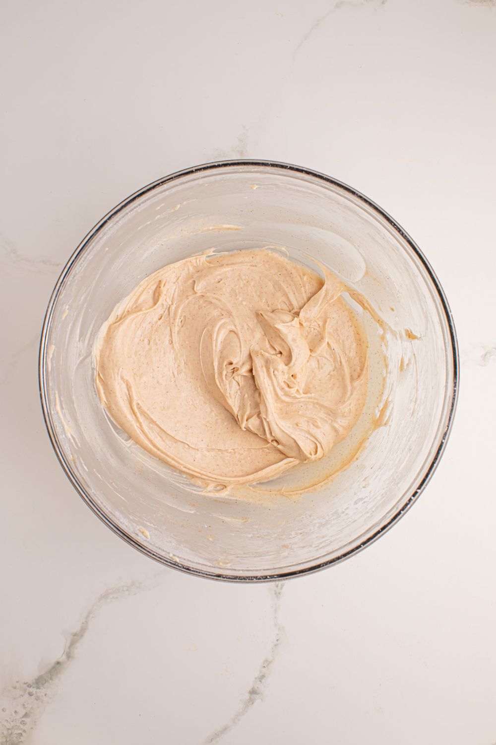 filling for No Bake Apple Cheesecake in a glass bowl