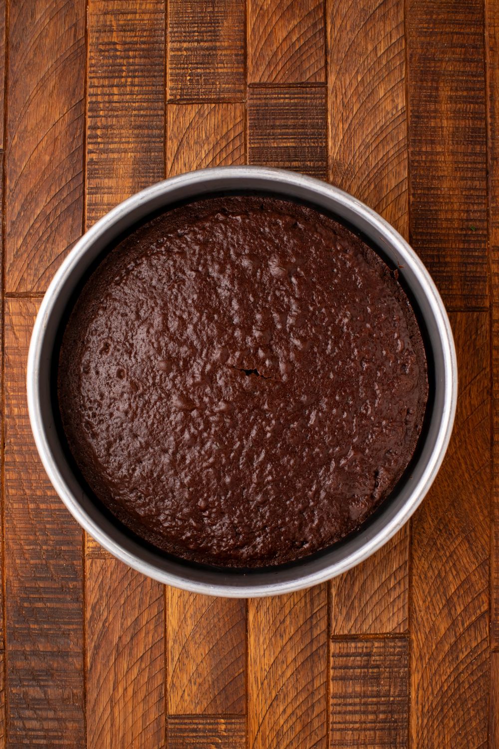 chocolate cake in a round pan