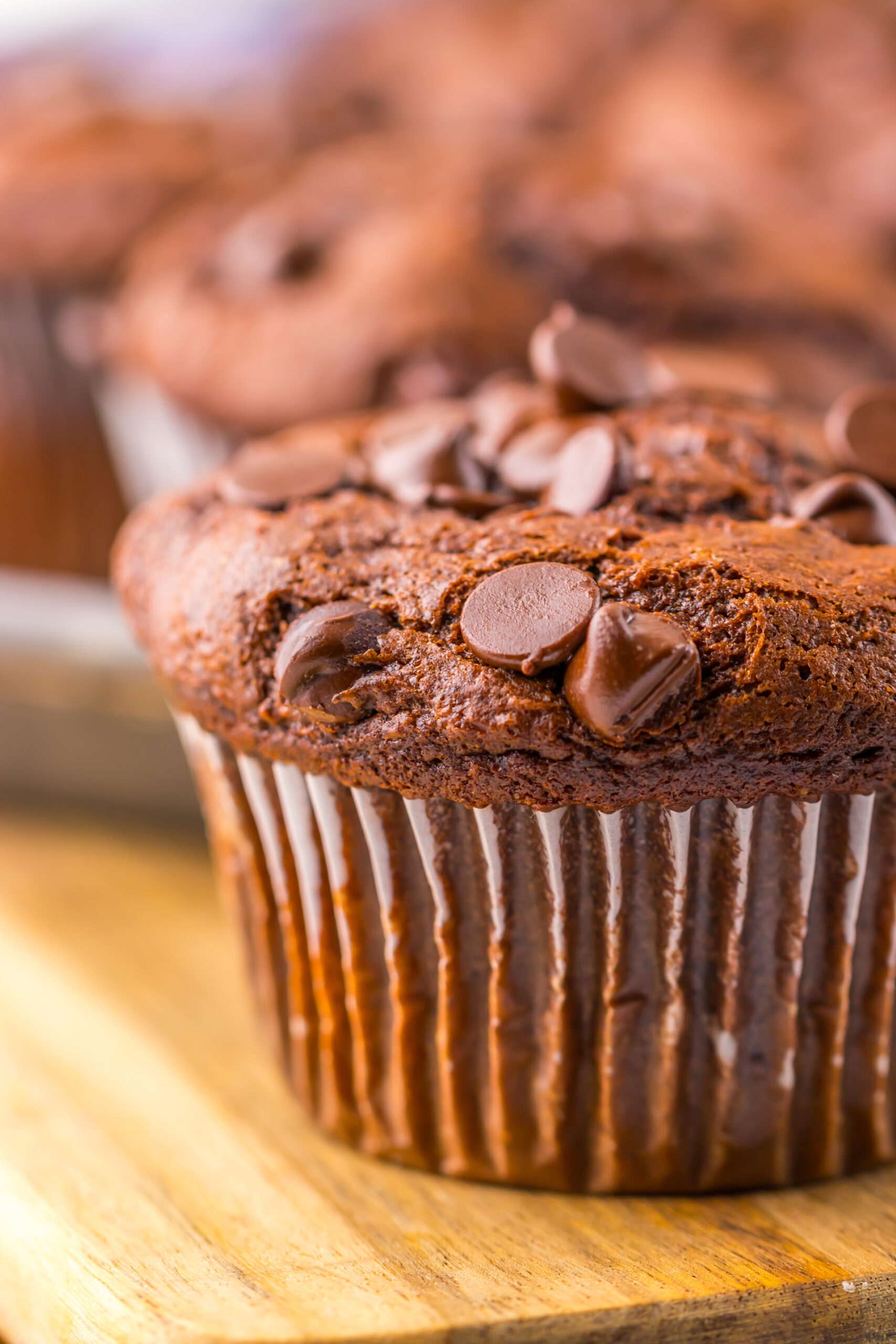 up close side view of my Costco Double Chocolate Muffins