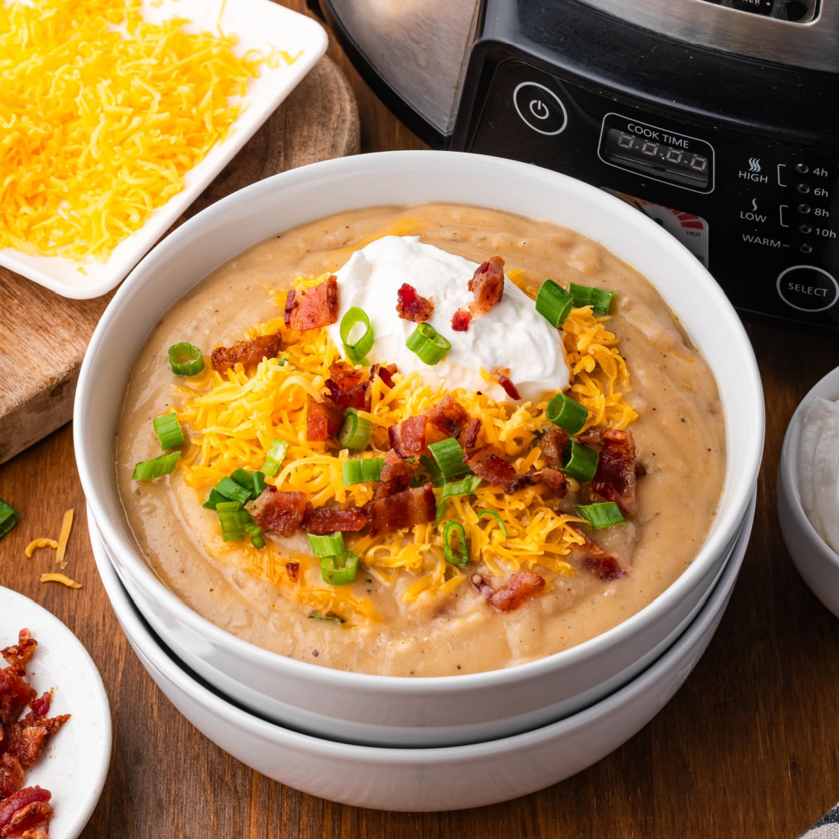 Crockpot Loaded Baked Potato Soup (Thick, Creamy & Extra Cheesy)