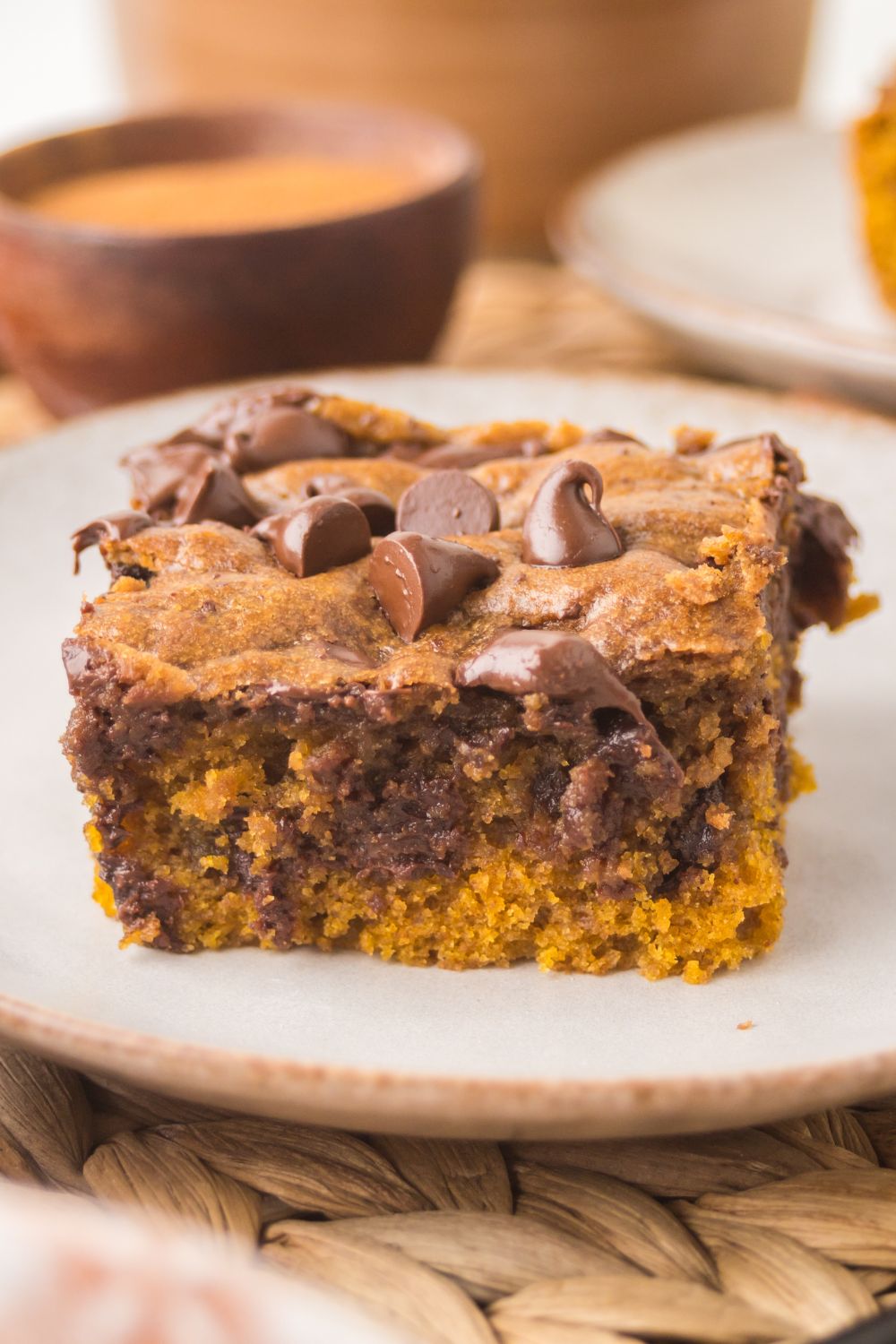 plate with a brown butter pumpkin bar on it