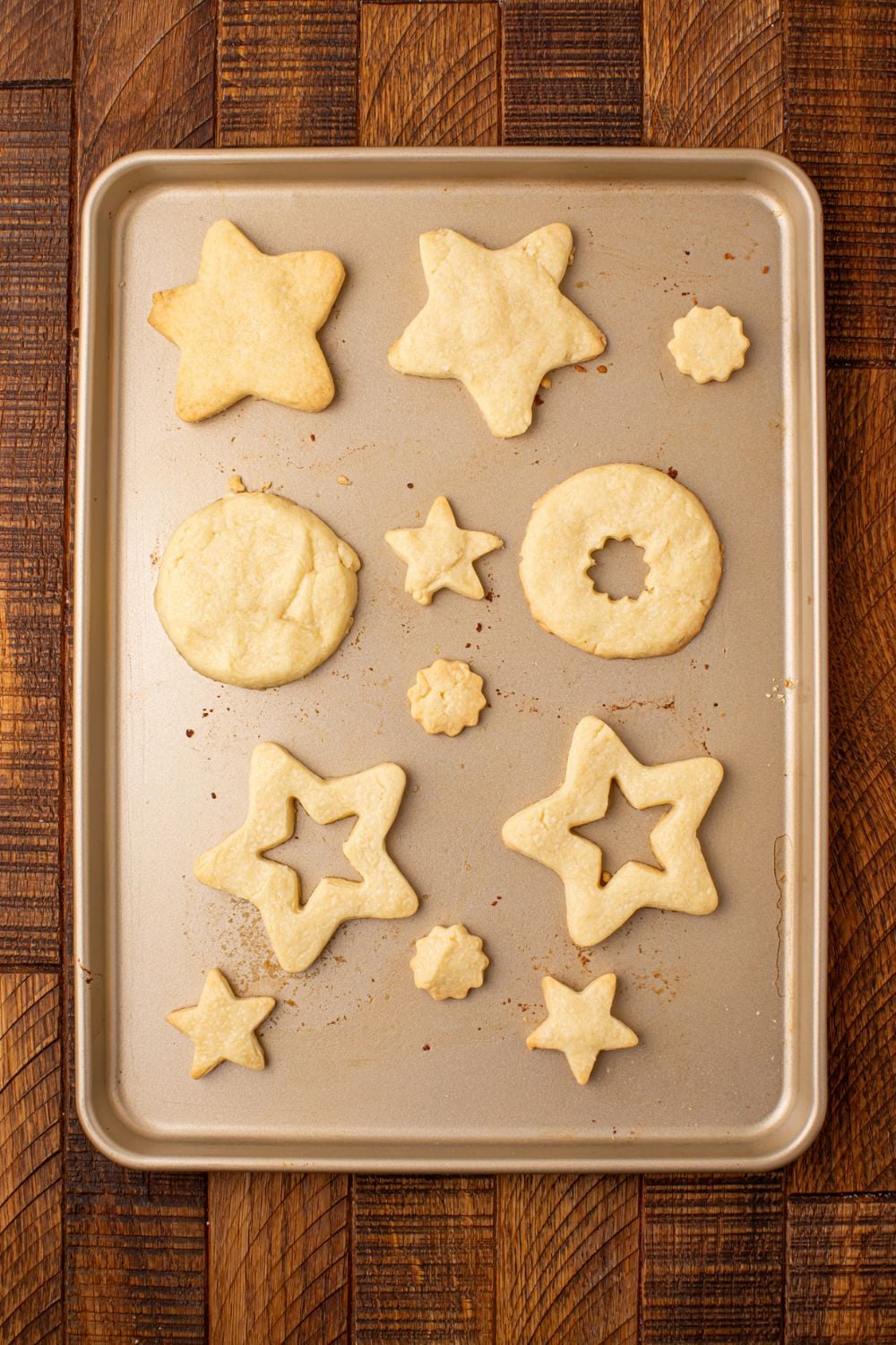 baked Linzer cookies on a sheet pan