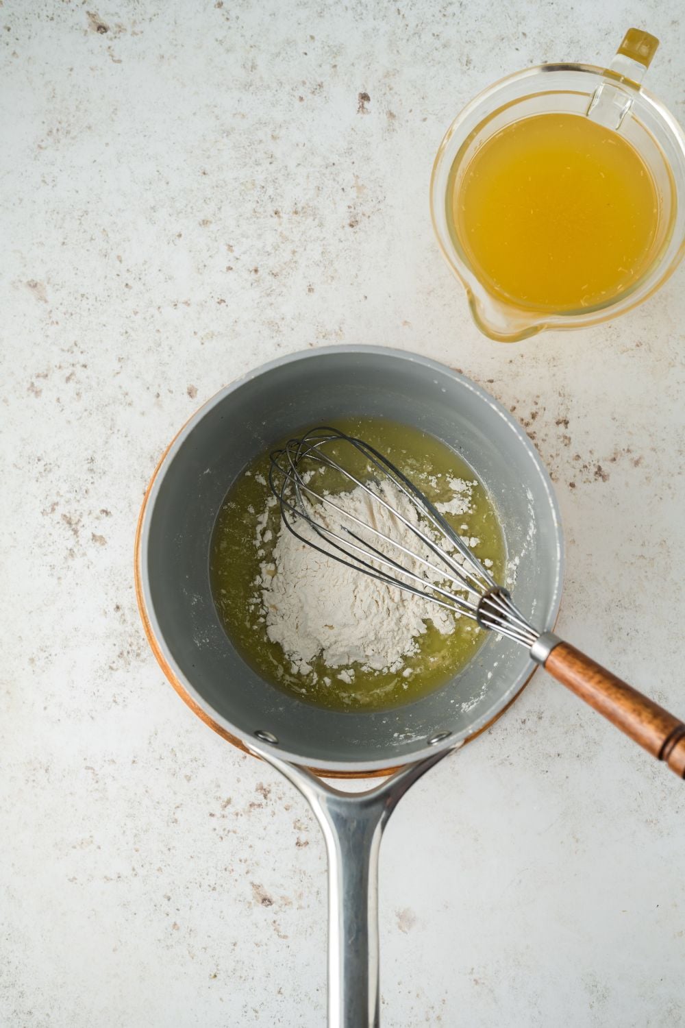 flour mixture in a saucepan on table