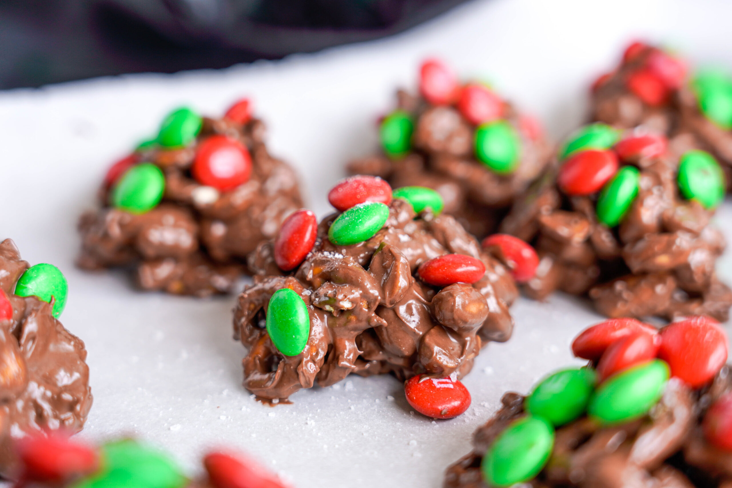 Crockpot Chocolate Pretzel Christmas Candy on a baking sheet