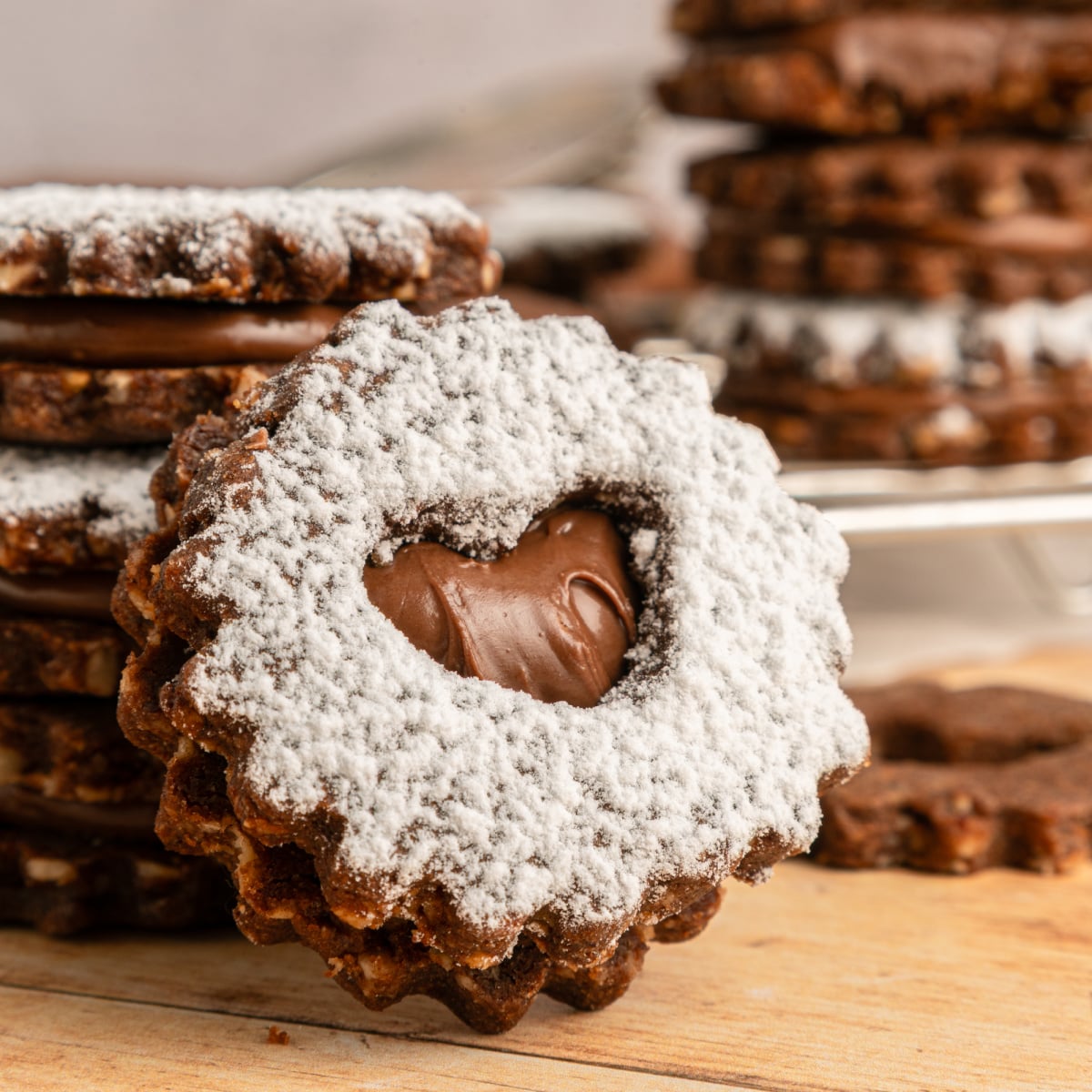 Chocolate Linzer Cookies (Chocolate Hazelnut Sandwich Cookies)