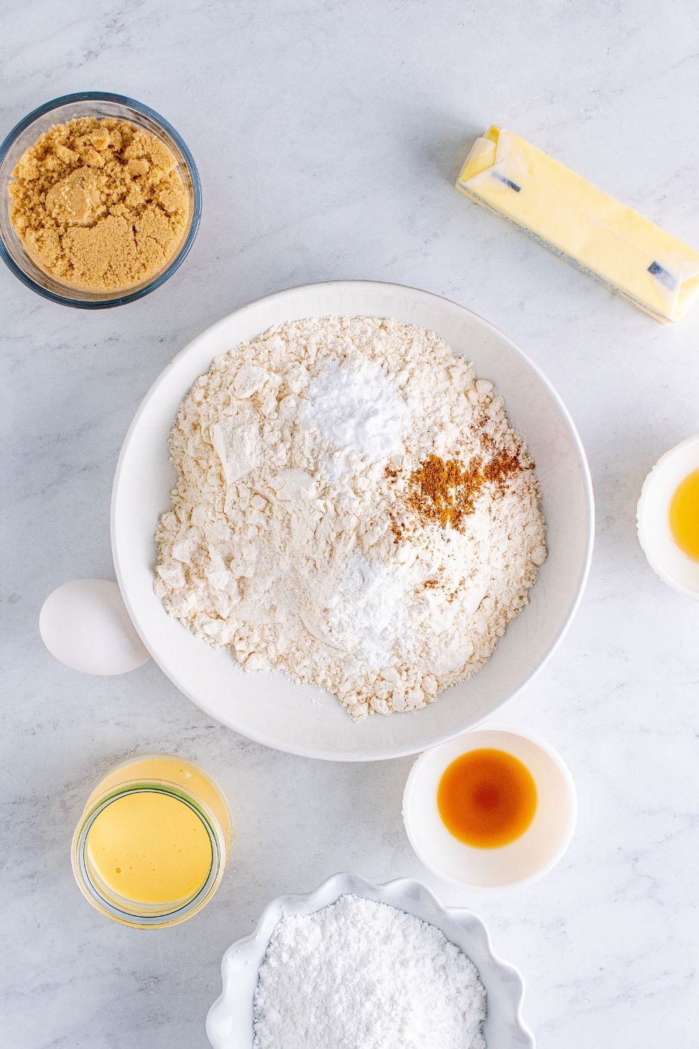 dry ingredients in a white bowl on table