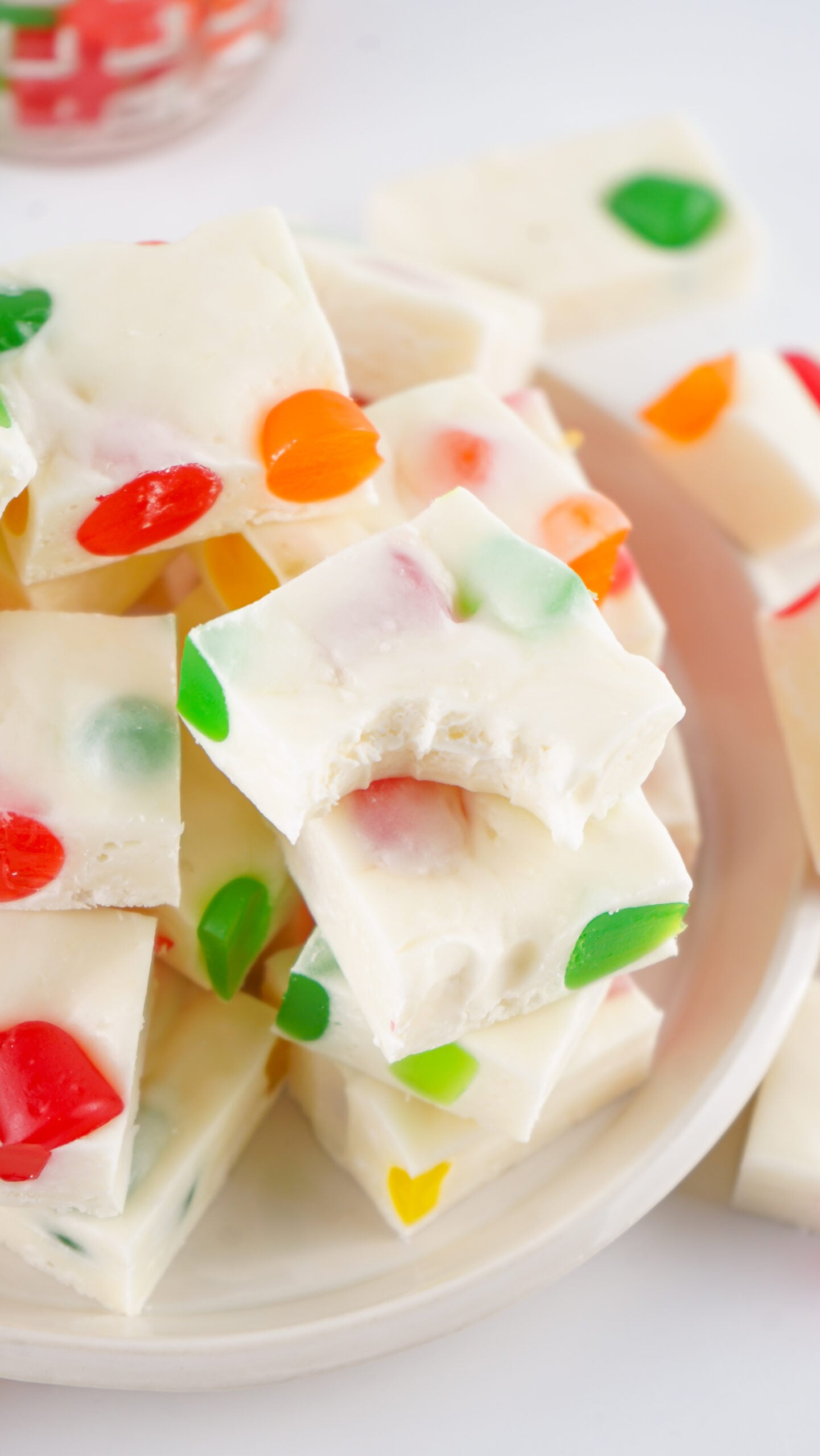 Christmas Gumdrop Nougat Candy on a plate stacked 