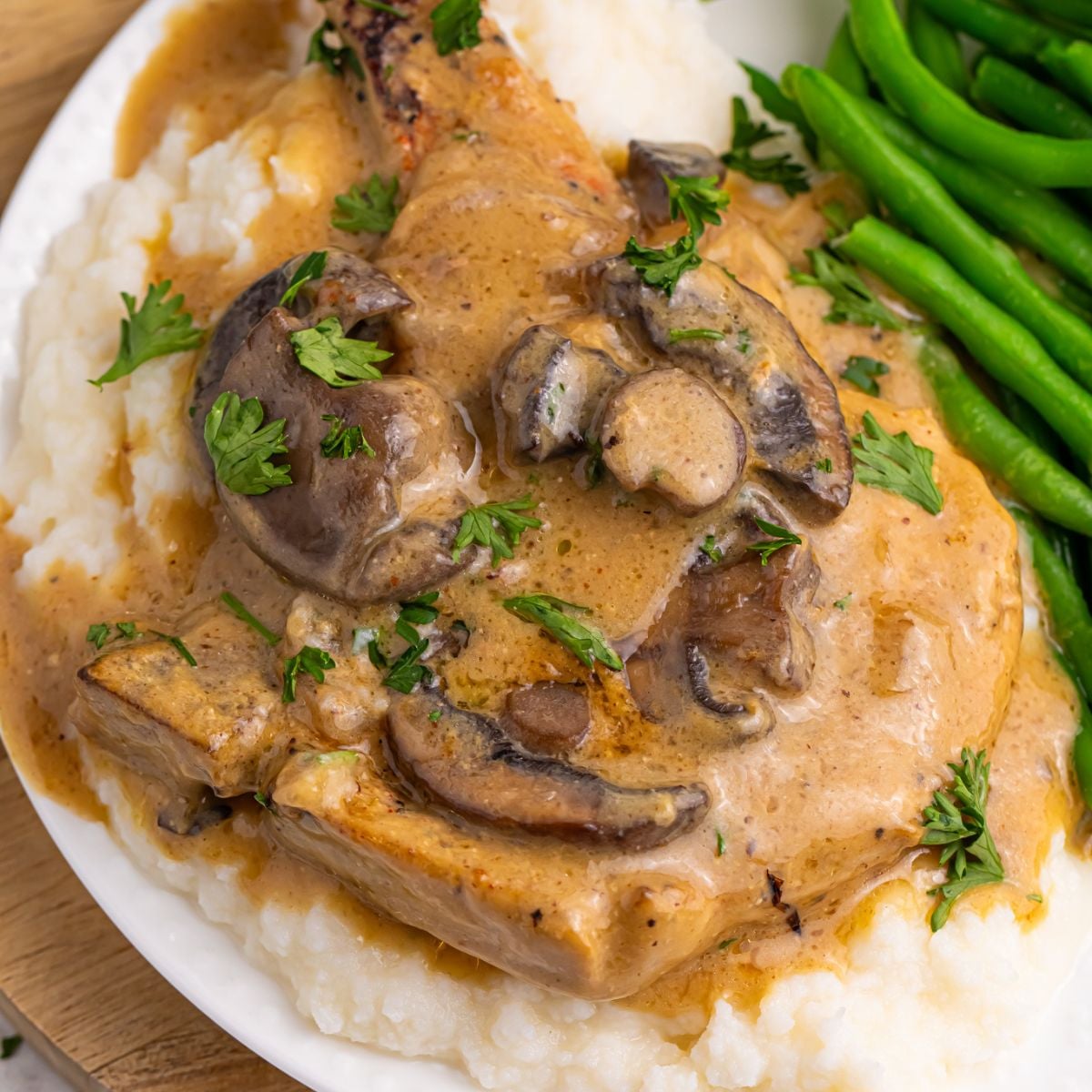 Crockpot Smothered Pork Chops with Mushroom Gravy