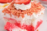 Strawberry Crunch Poke Cake