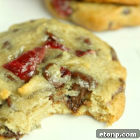 Stack of Cherry Garcia Cookies on a cooling rack