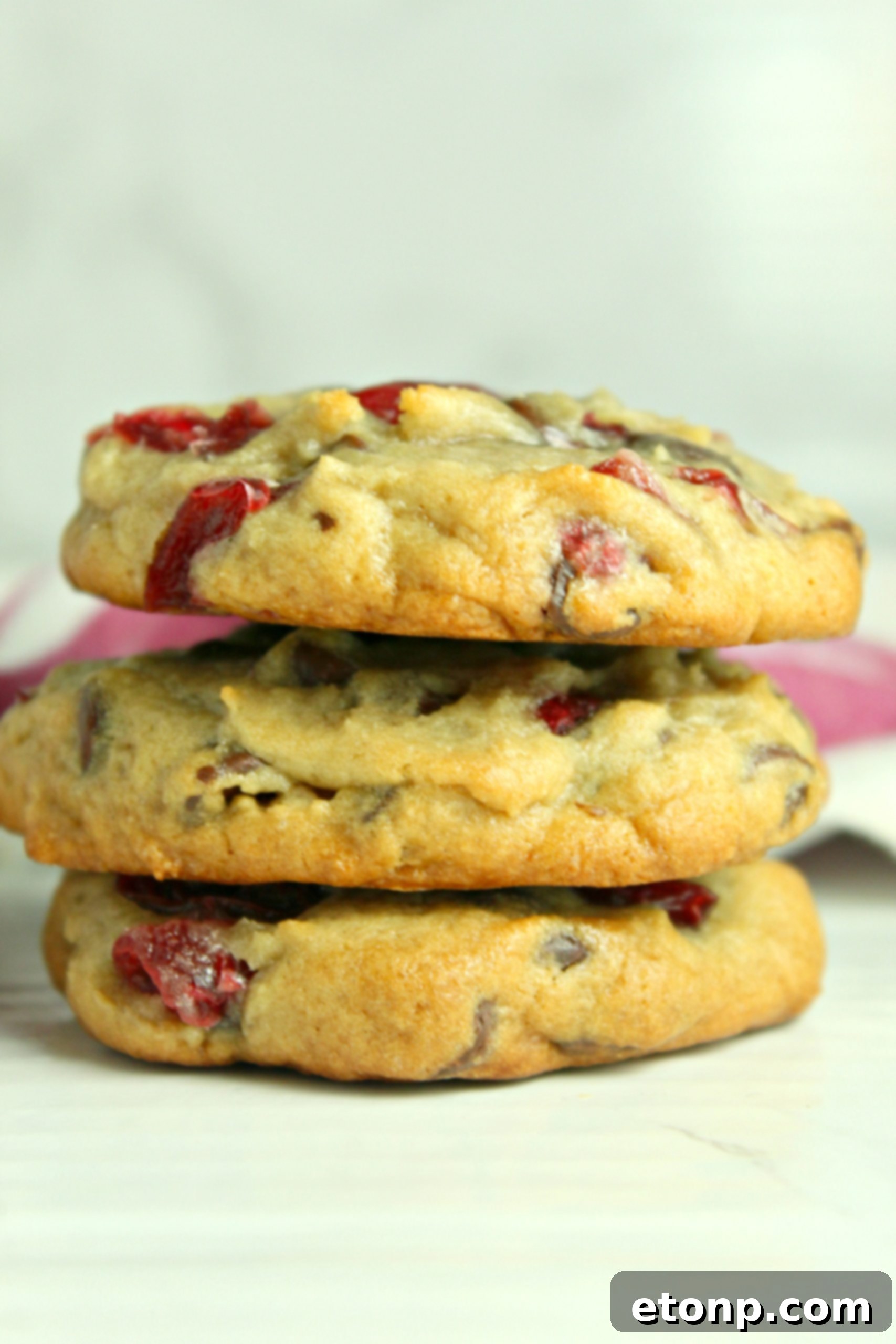 Baked Cherry Garcia Cookies on parchment paper