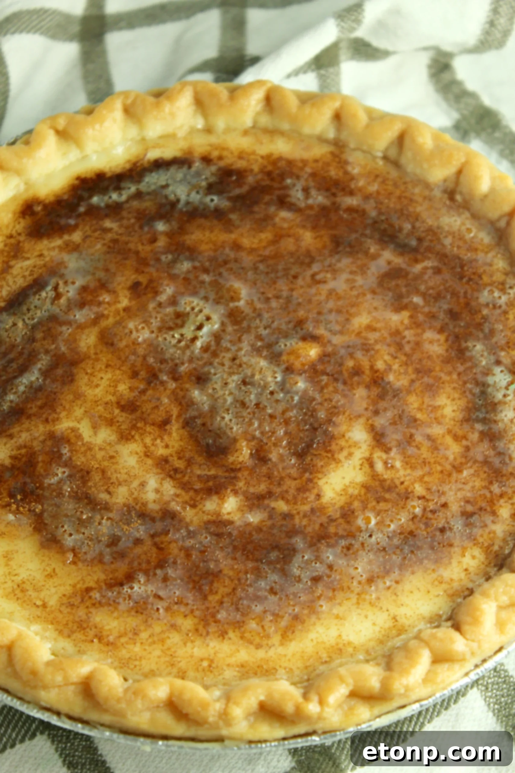 Close-up of the creamy texture of Sugar Cream Pie
