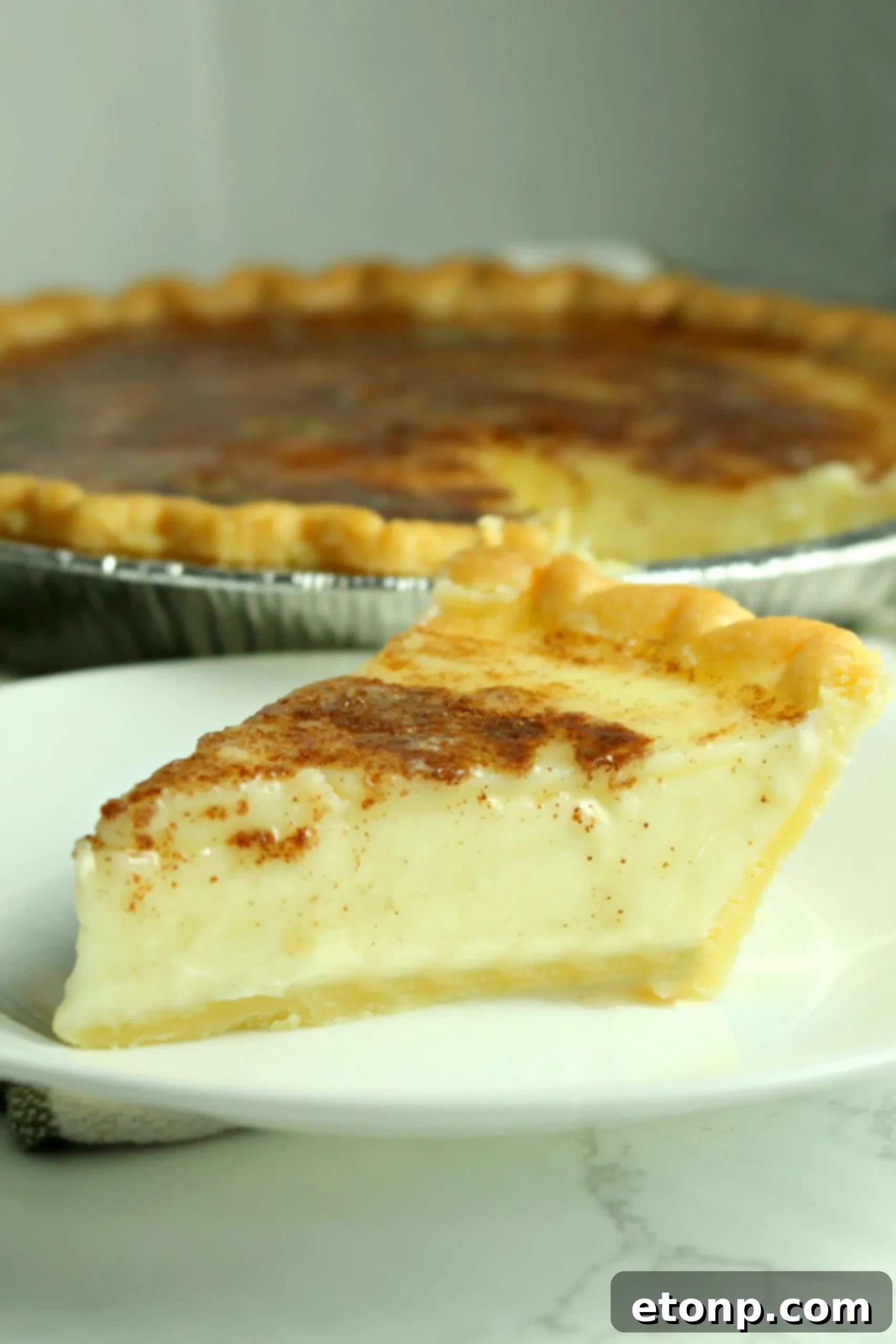 Overhead view of a finished Sugar Cream Pie