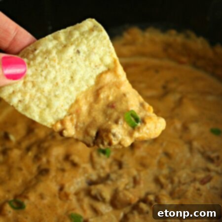 Finished Slow Cooker Taco Dip ready to be served