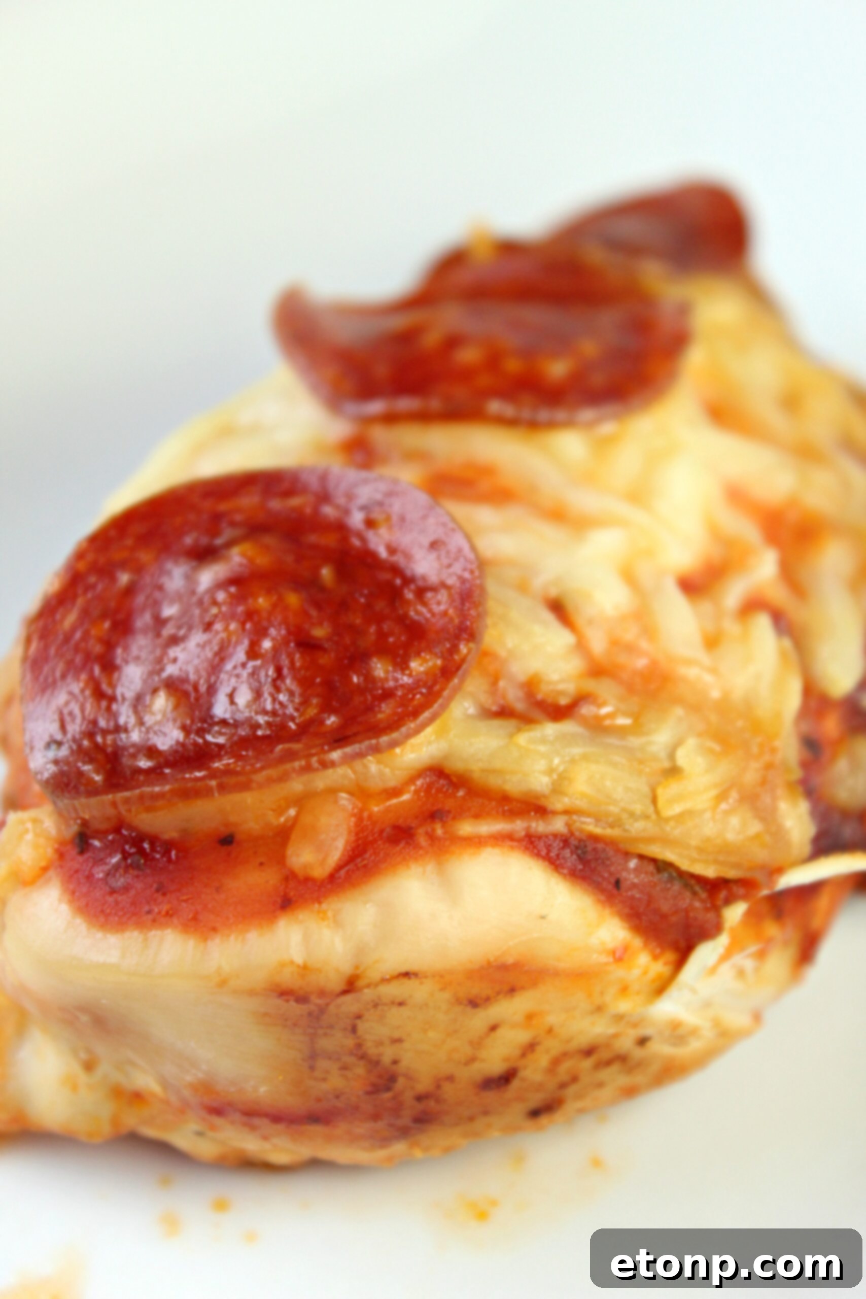 Overhead view of Slow Cooker Pizza Chicken with serving fork