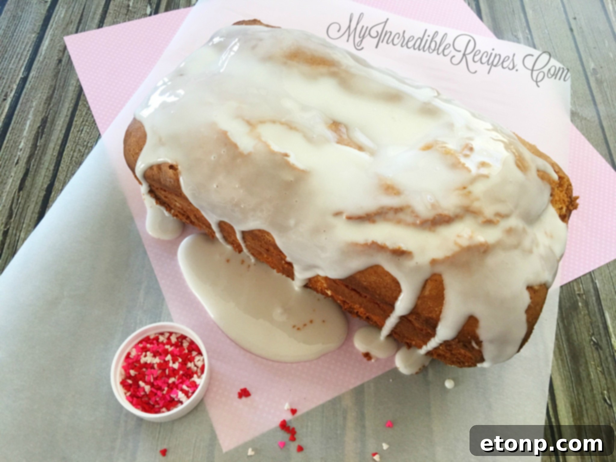 Sweet glaze drizzled over the pound cake