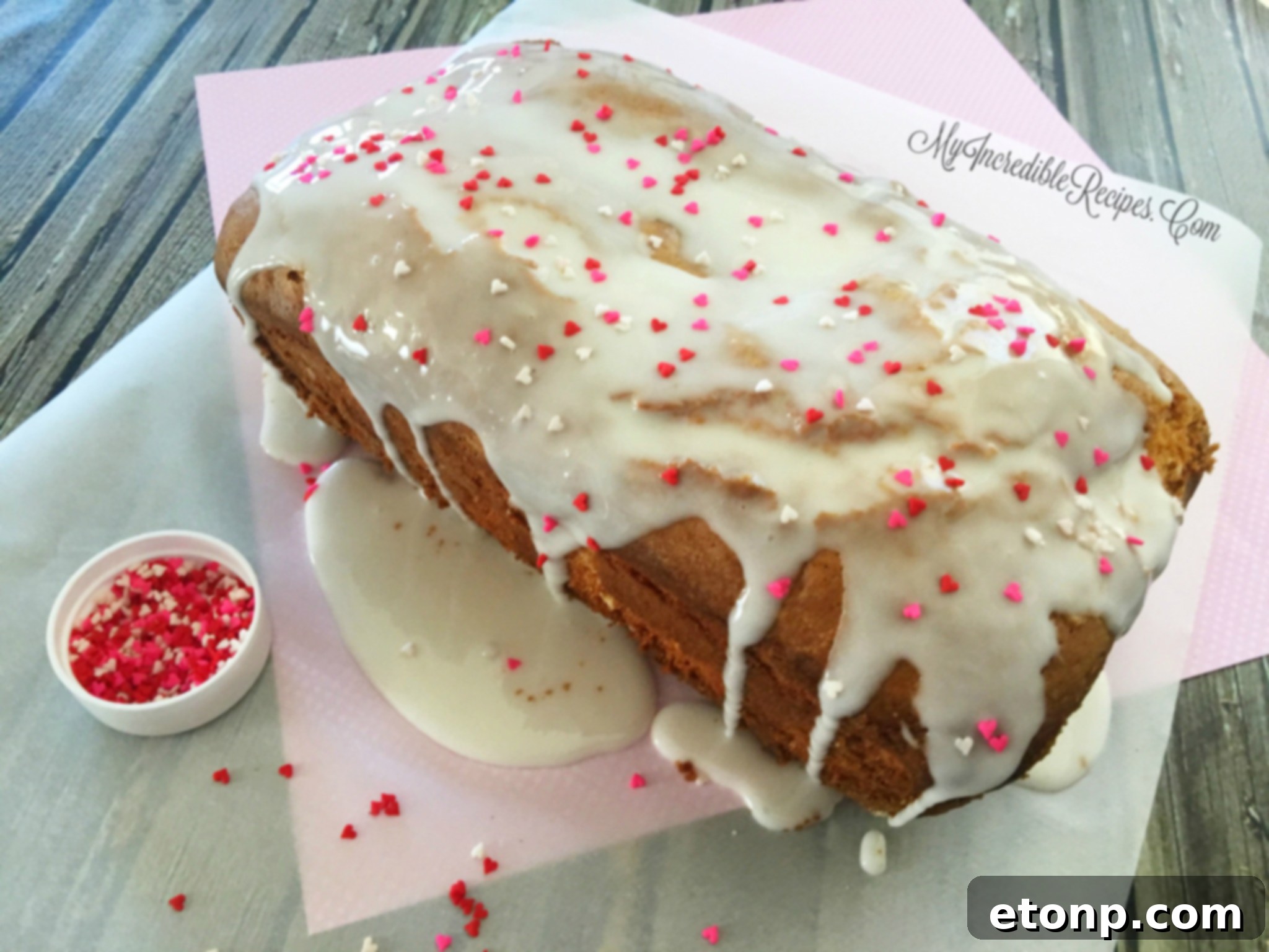 Glazed pound cake with sprinkles