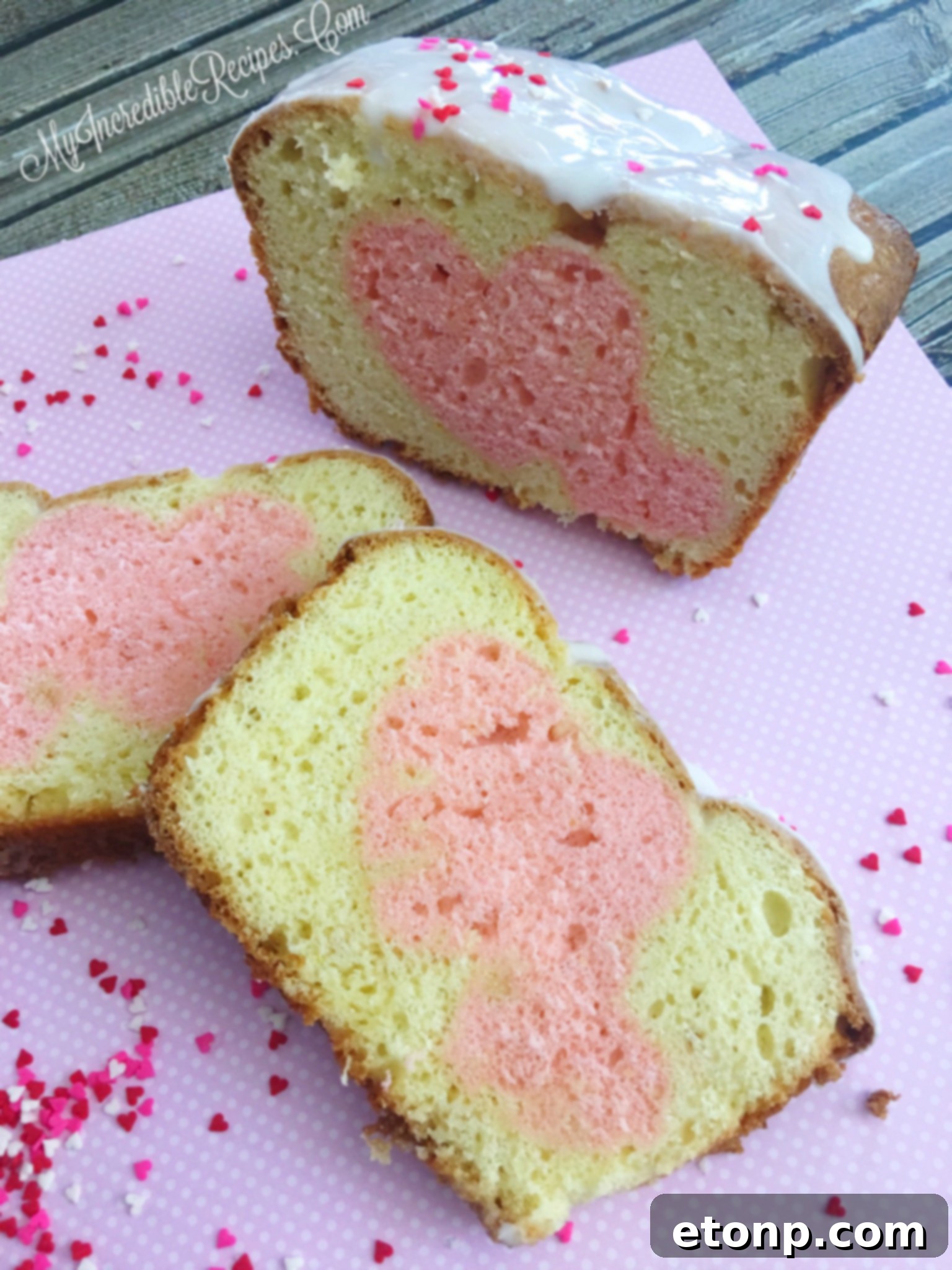 Happy faces with slices of heart pound cake