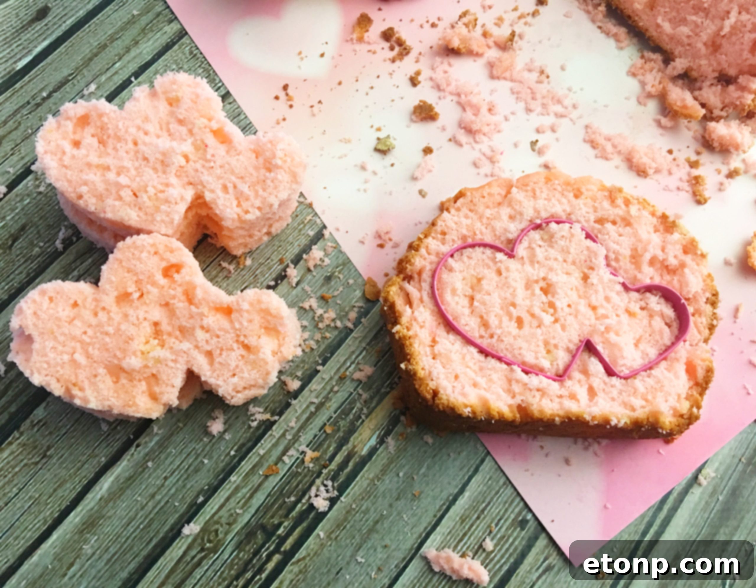 Pound cake slices ready for heart cutouts