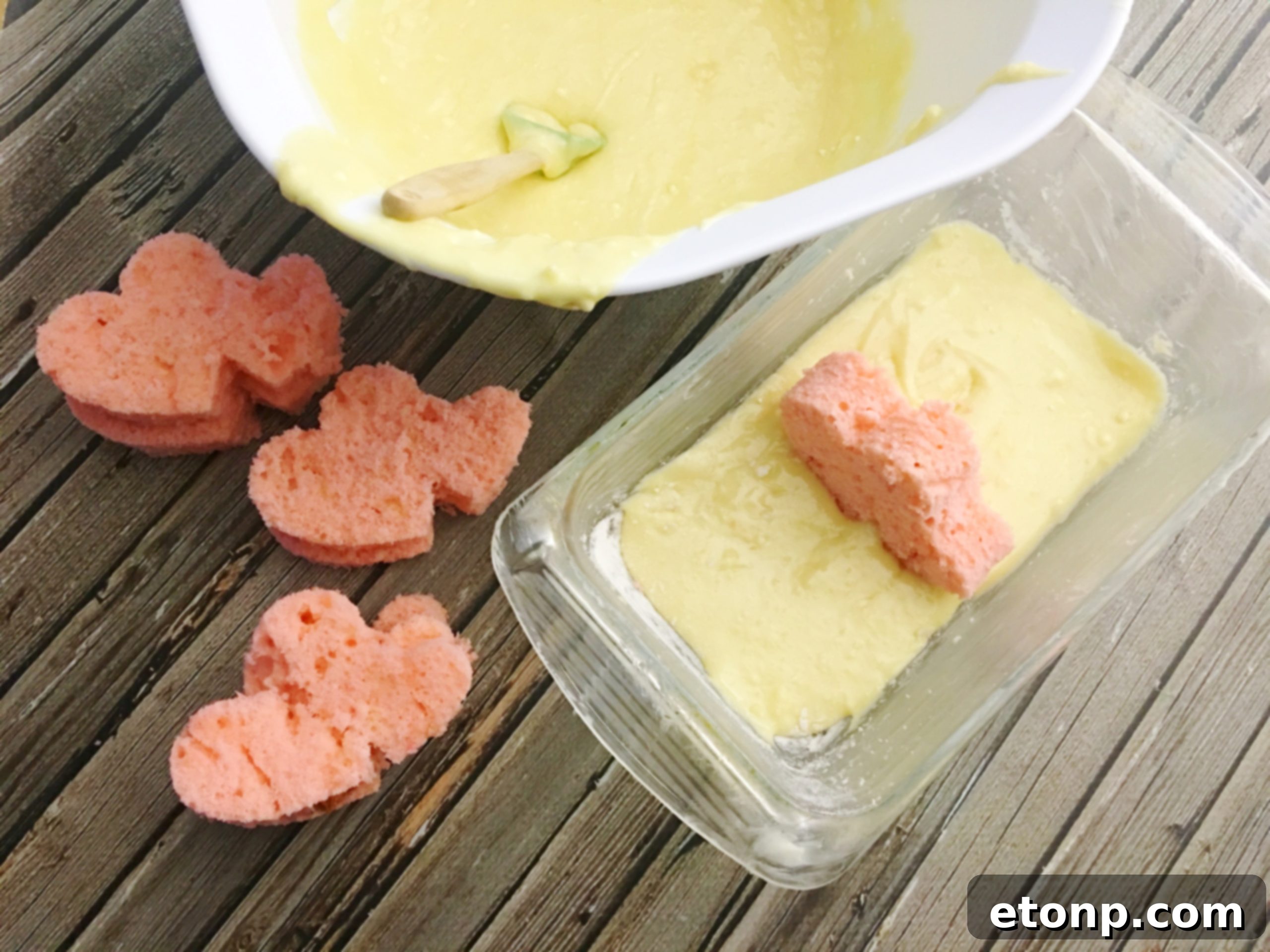 Pound cake batter with pink food coloring