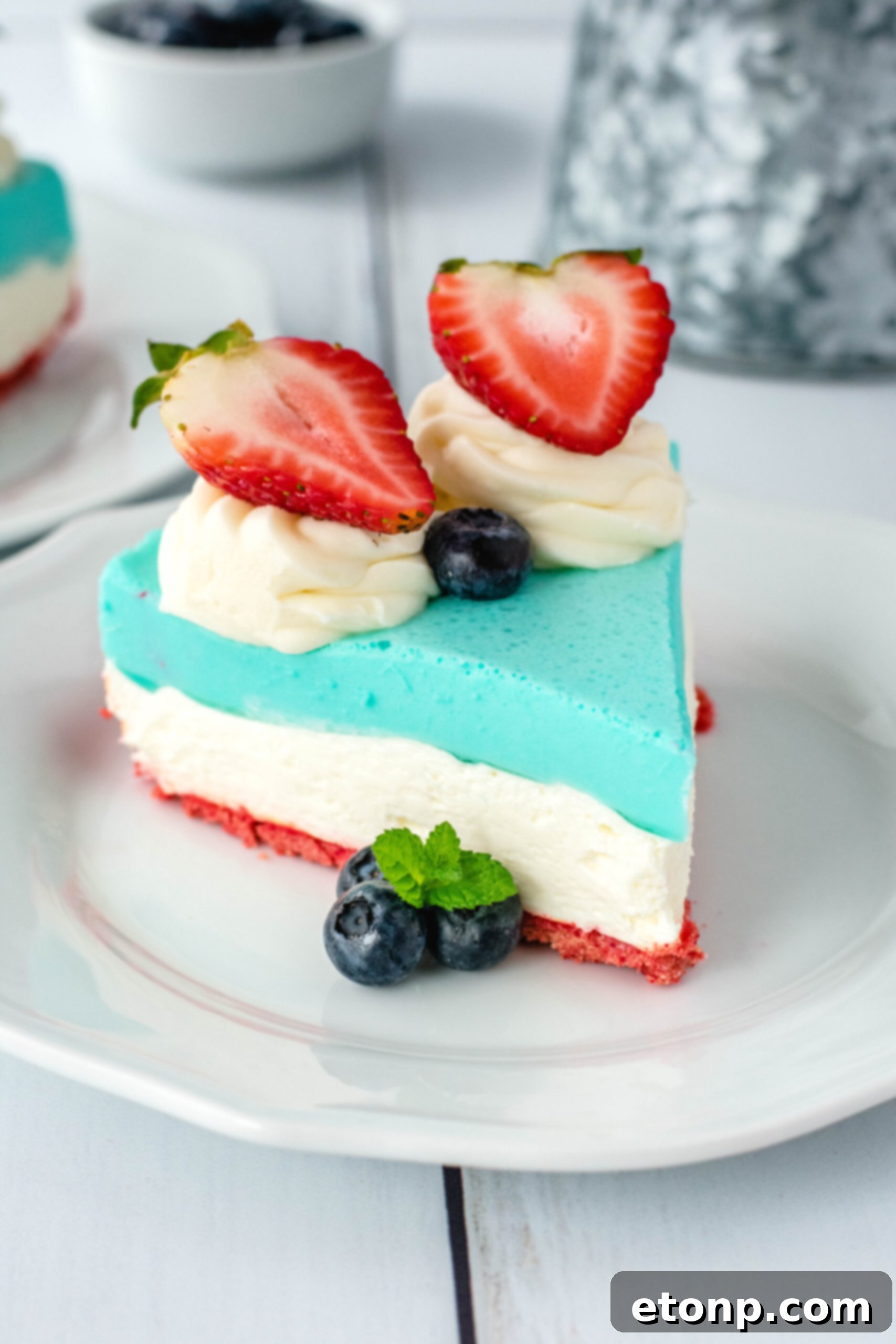 No-Bake Patriotic Cheesecake decorated with fresh berries