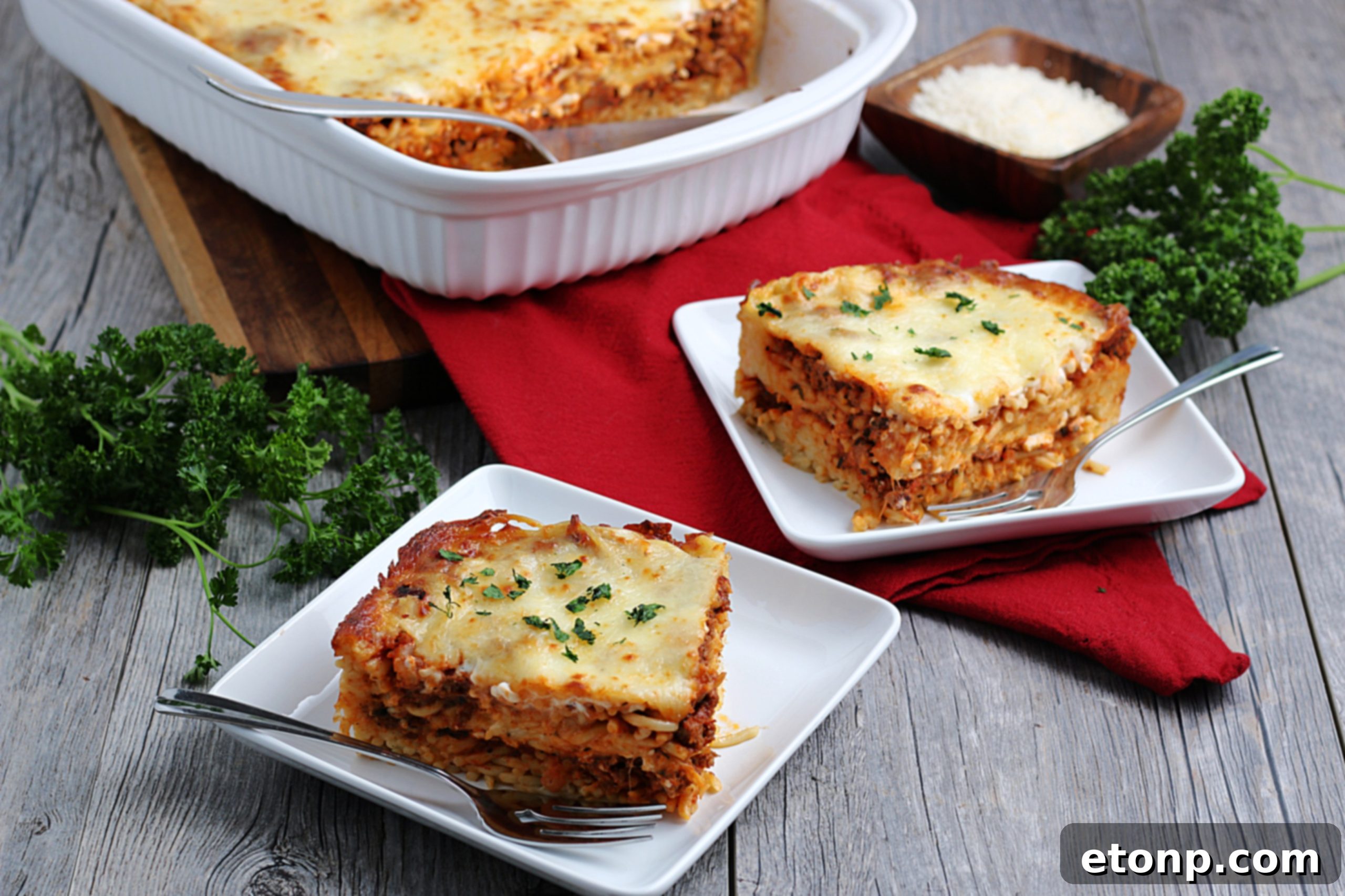 Rich Beef and Melted Cheese Baked Spaghetti 5 Full pan of Cheesy Beefy Baked Spaghetti, freshly out of the oven