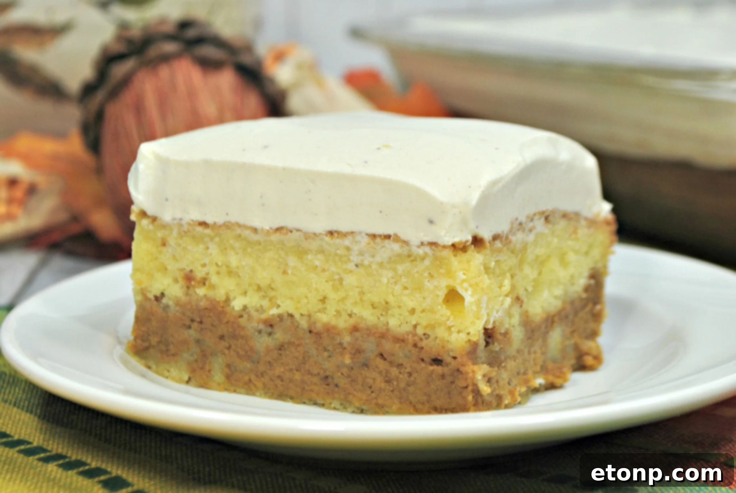 Enchanted Harvest Pumpkin Cake 5 A beautifully frosted Pumpkin Magic Cake ready to be served