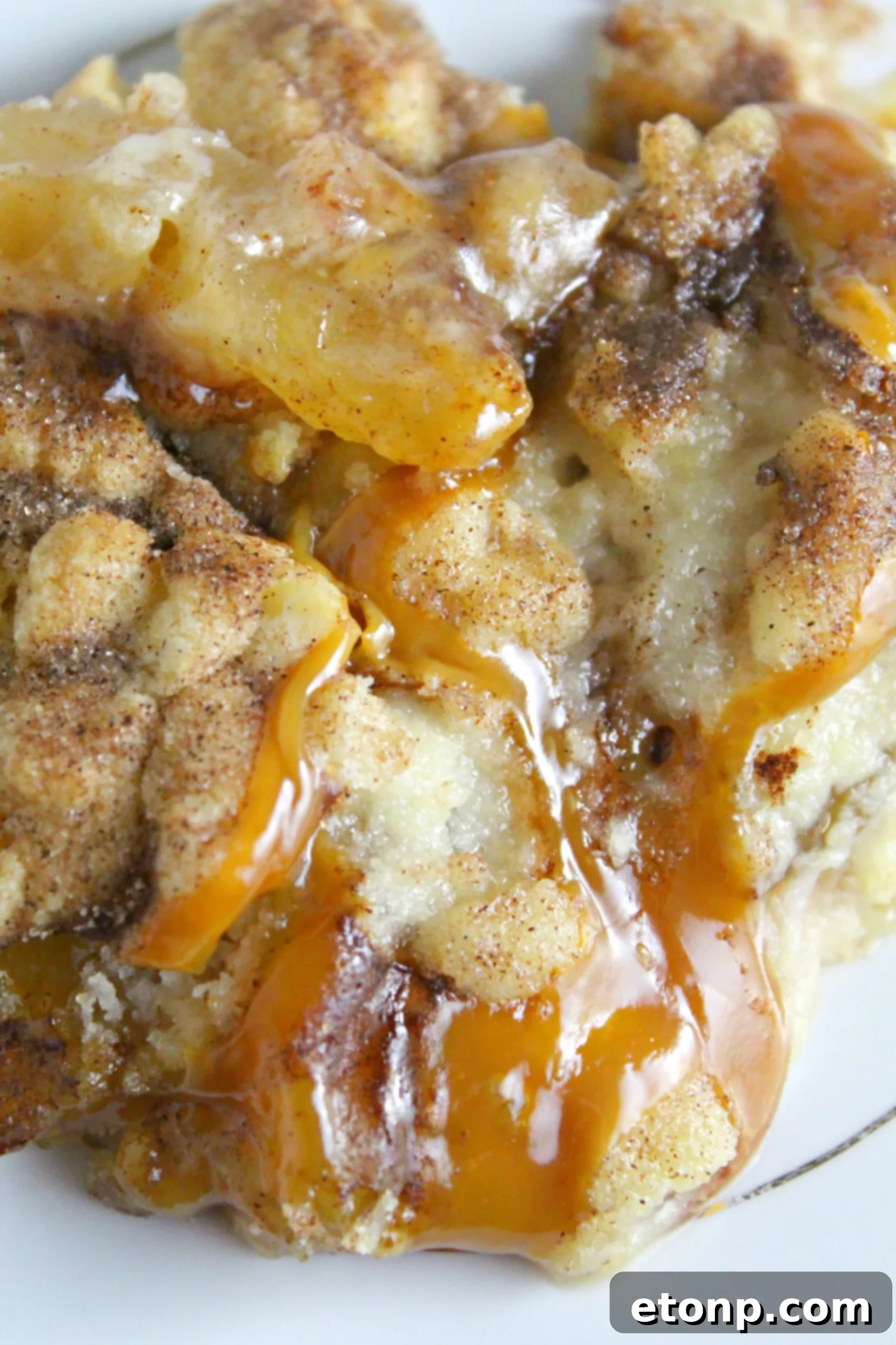 A serving of Snickerdoodle Cobbler with a melted scoop of ice cream on top.