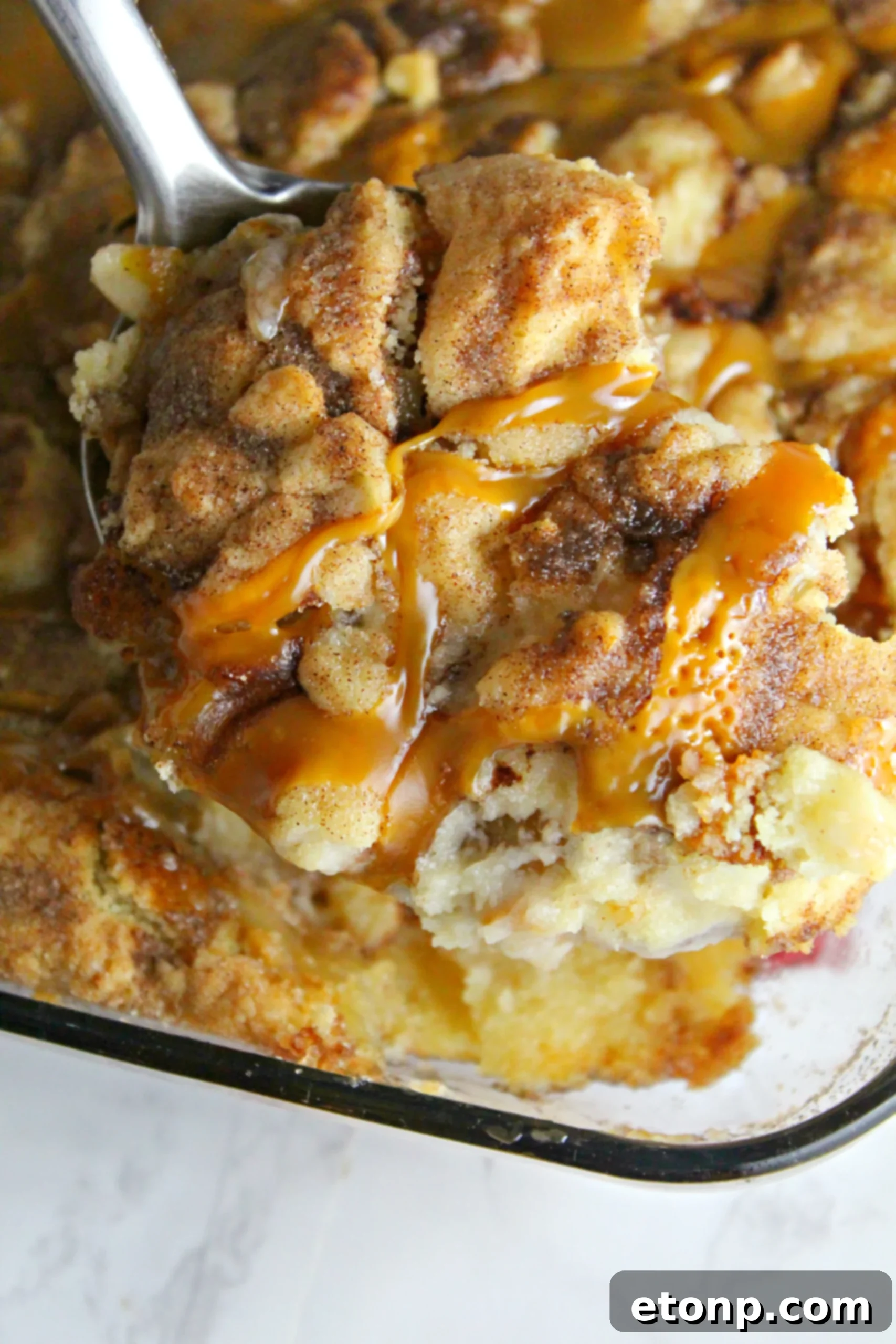 Close-up of the cinnamon-sugar topping on the Snickerdoodle Cobbler before baking.