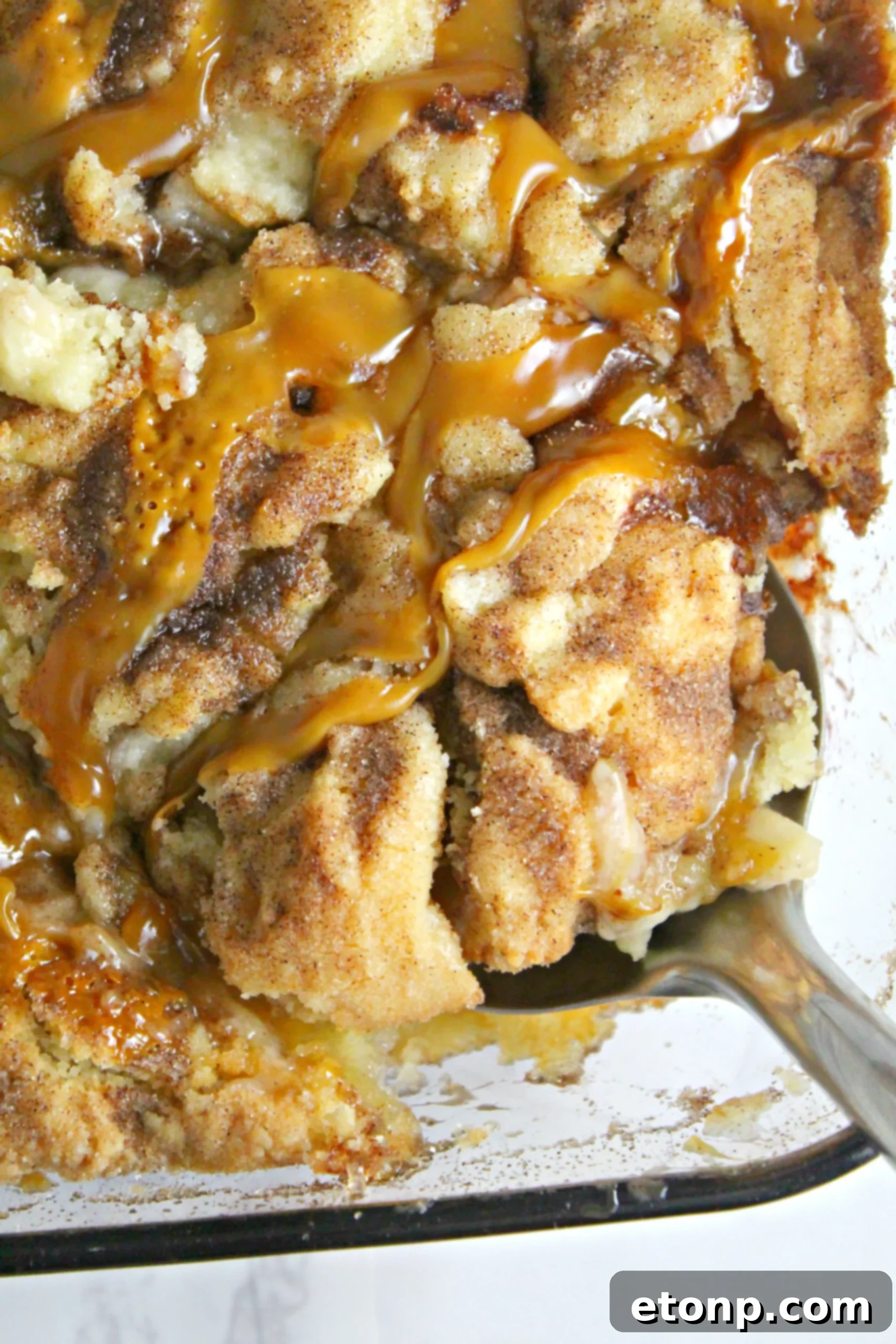 Overhead view of Snickerdoodle Cobbler, emphasizing its inviting texture.
