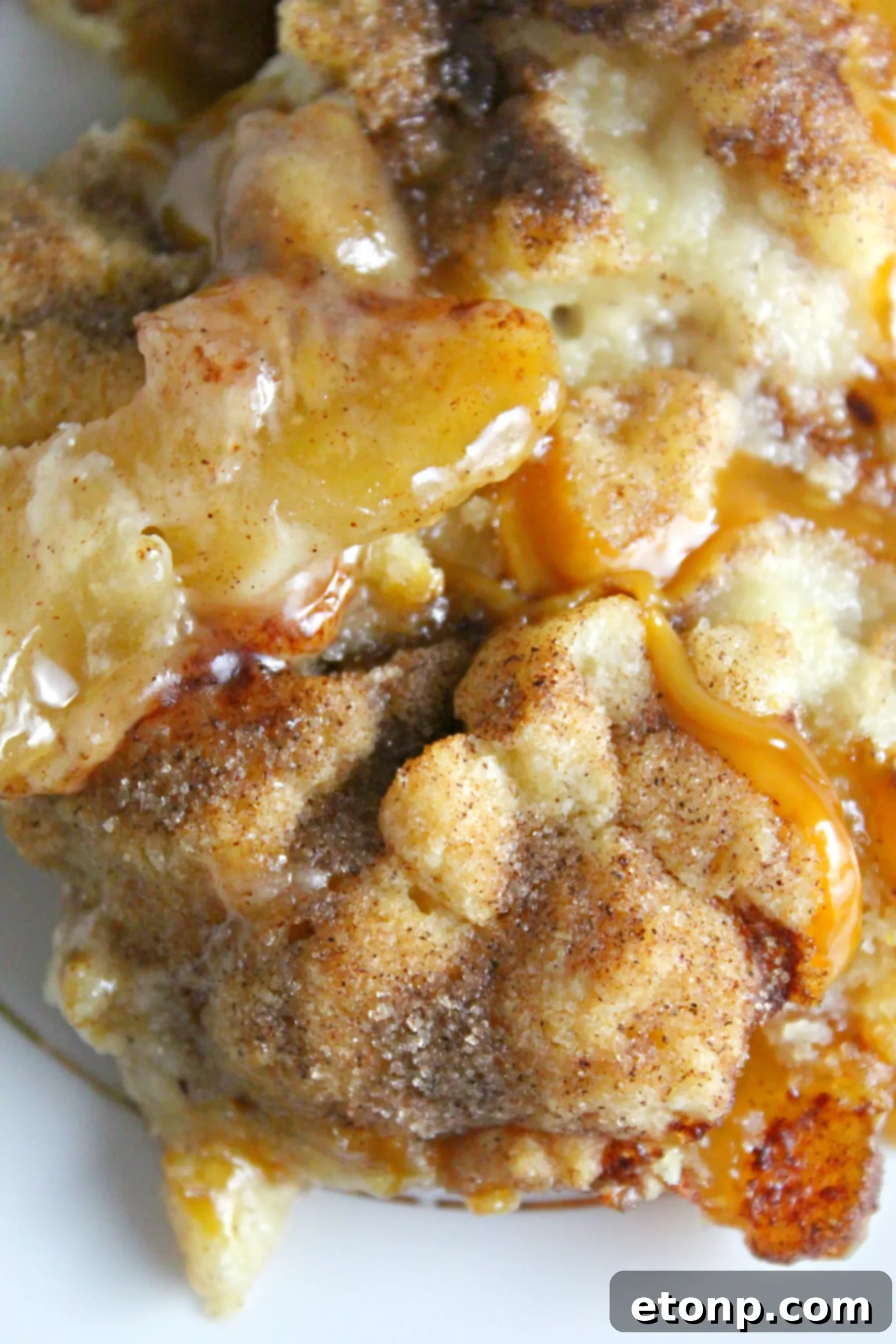 A final close-up of the delicious Snickerdoodle Cobbler, irresistible and ready to eat.