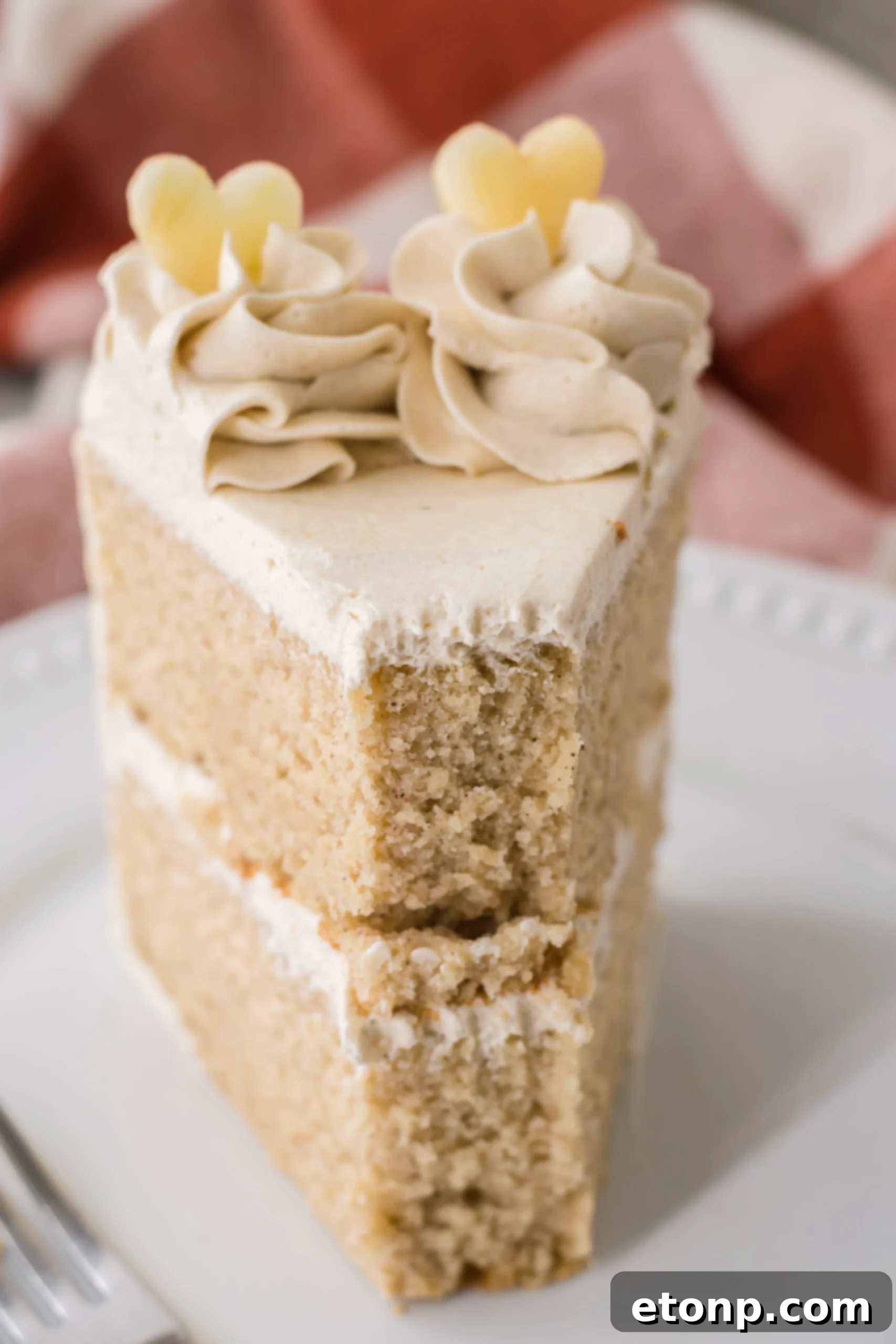 Another perspective of the apple cider cake with frosting