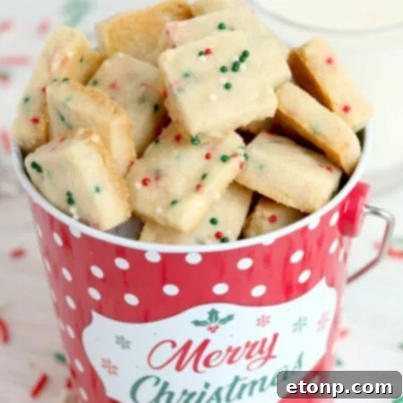 Final plated Christmas Shortbread Cookie Bites with festive sprinkles.