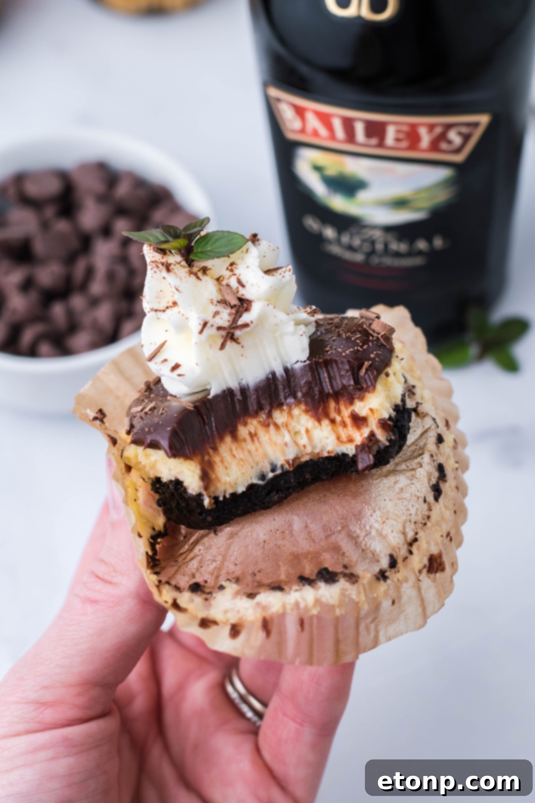 A final shot of the Mini Baileys Cheesecakes, beautifully presented