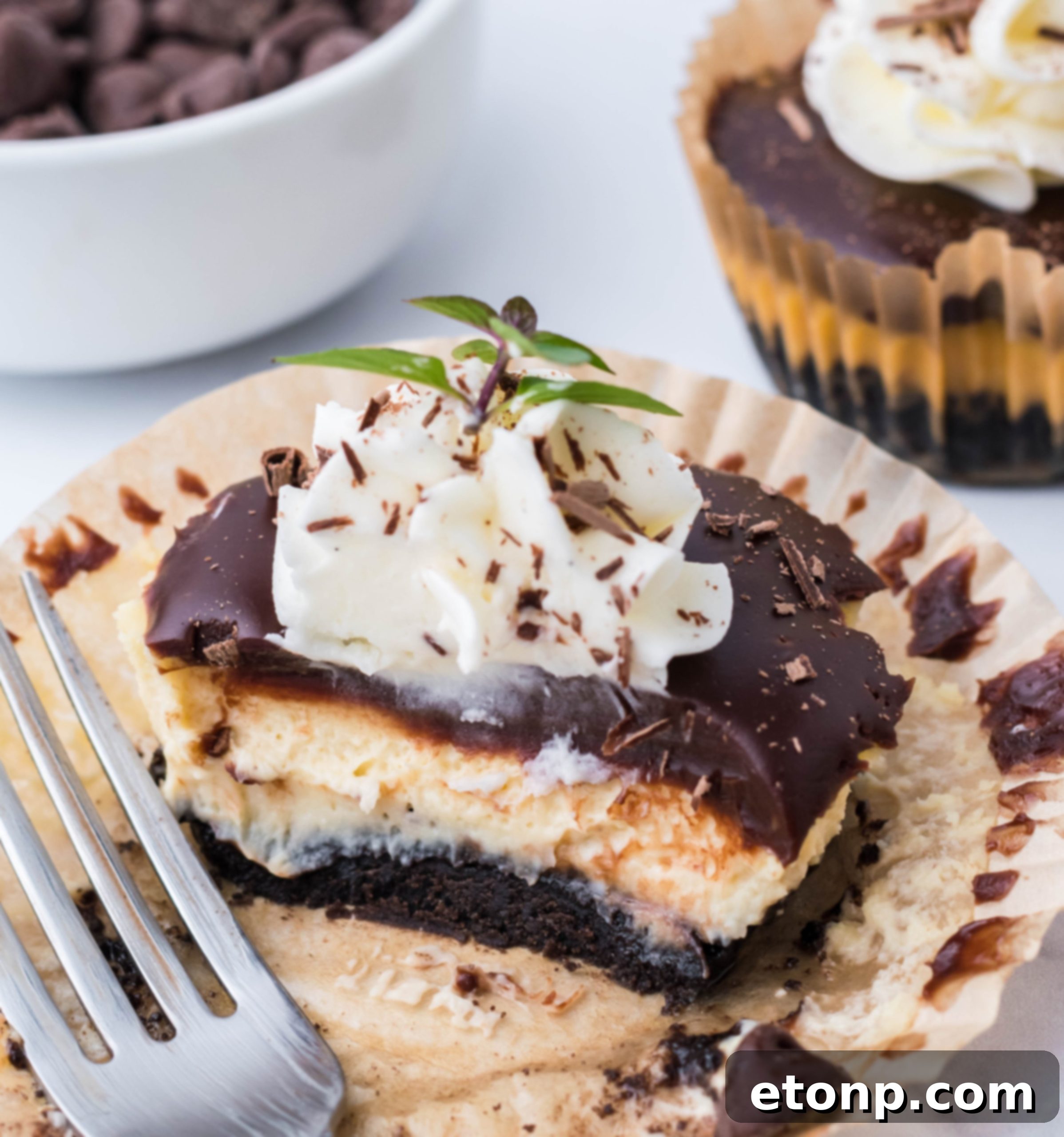 Various mini cheesecakes with different toppings on a serving board